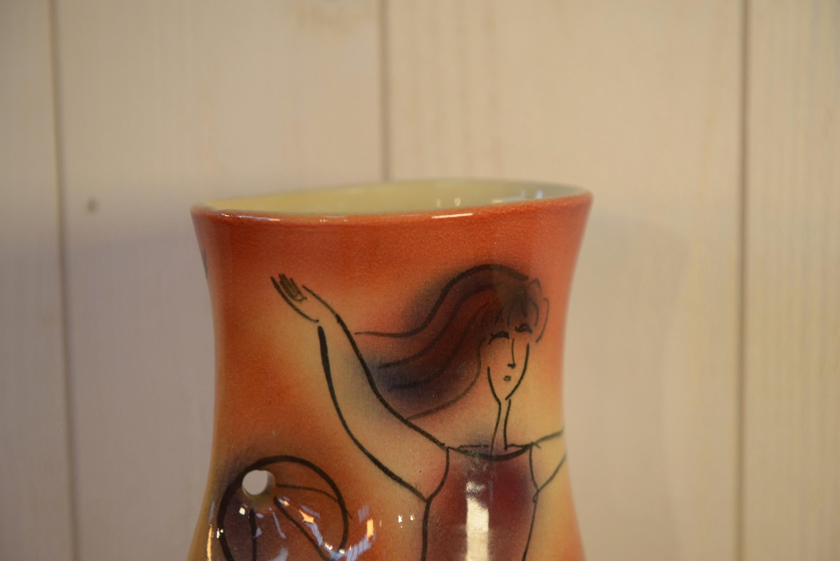 Jarrón céramique Danseuse Accolay signé JC 1960's Francés en venta