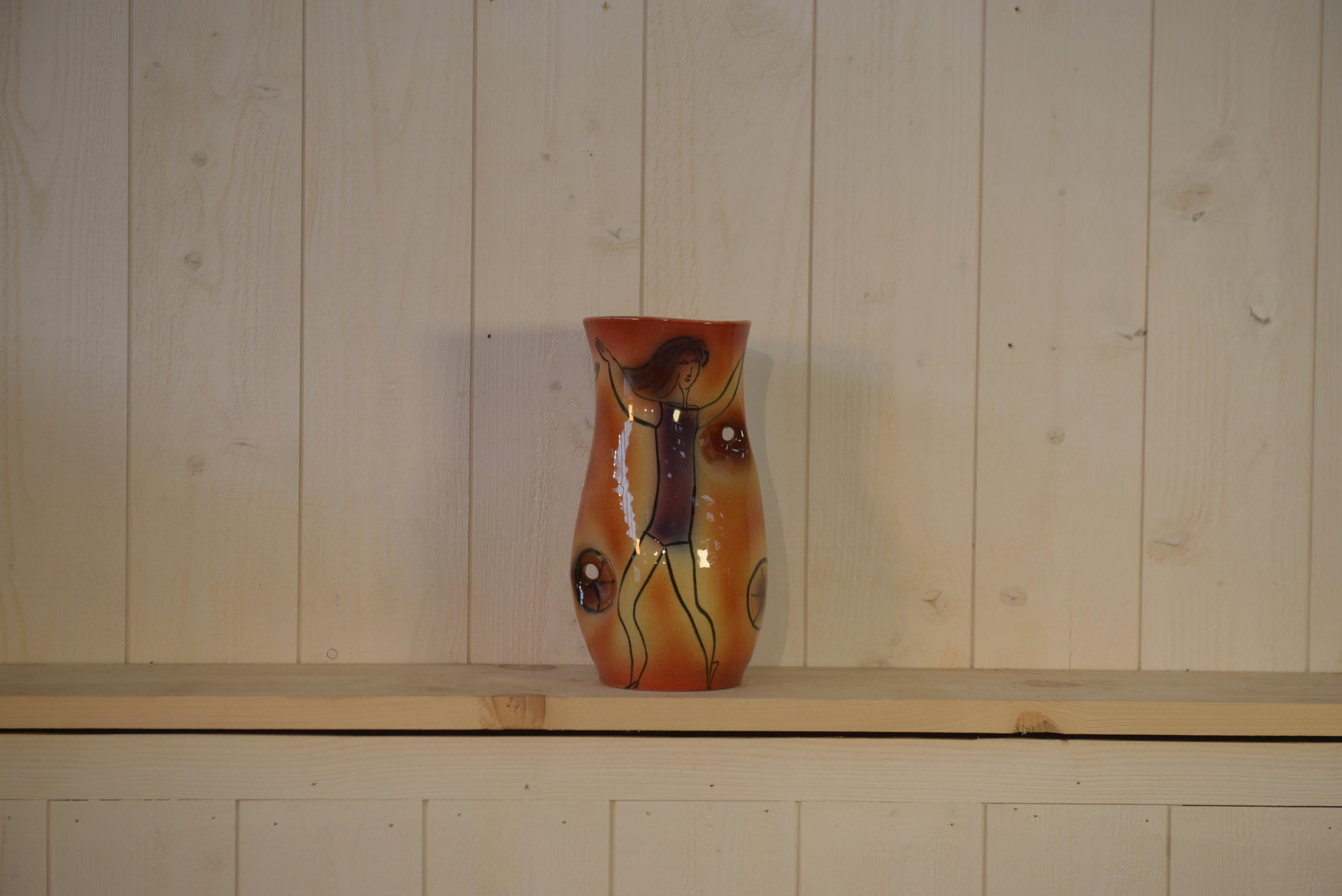 Jarrón céramique Danseuse Accolay signé JC 1960's en venta 3