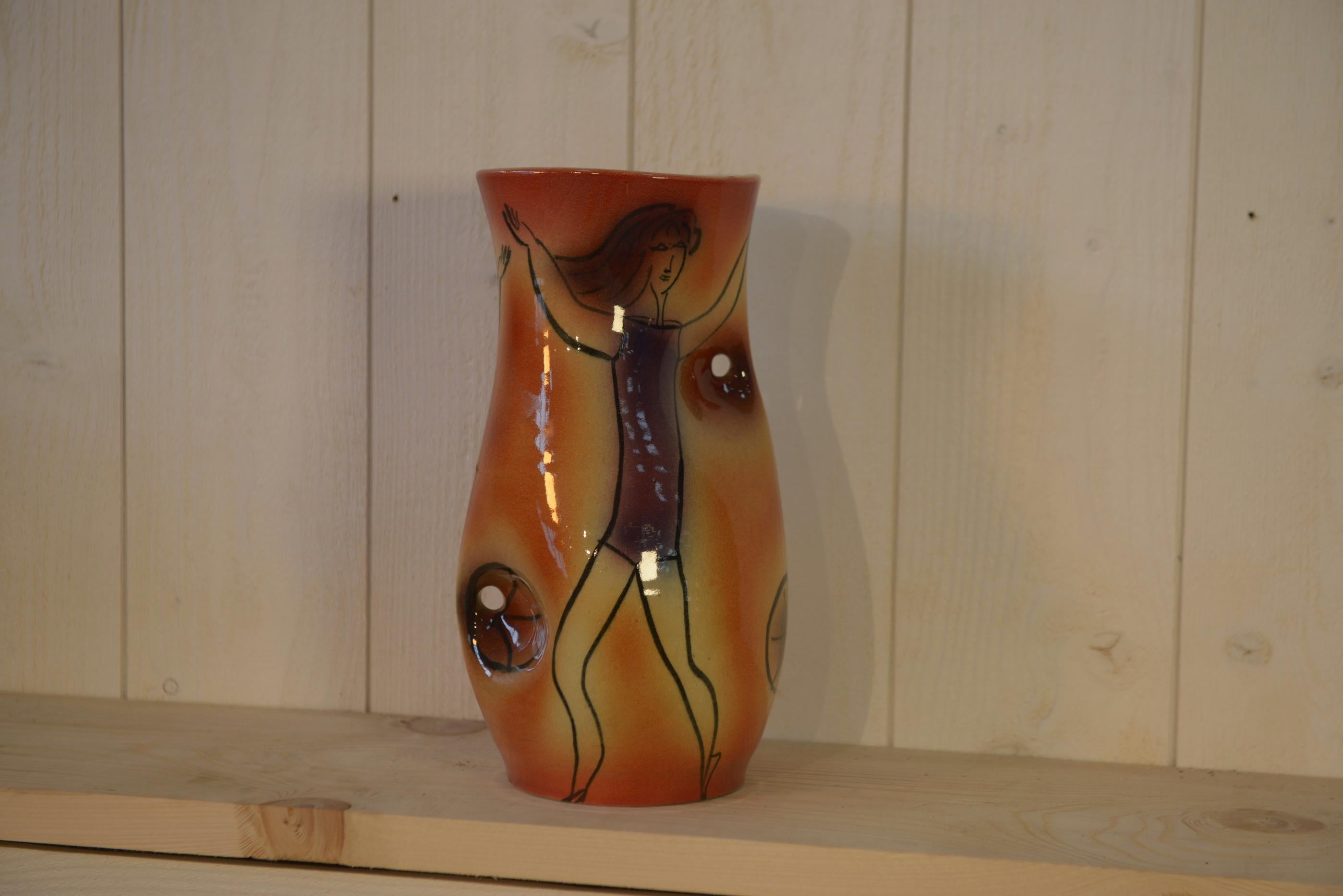 Jarrón céramique Danseuse Accolay signé JC 1960's en venta 2