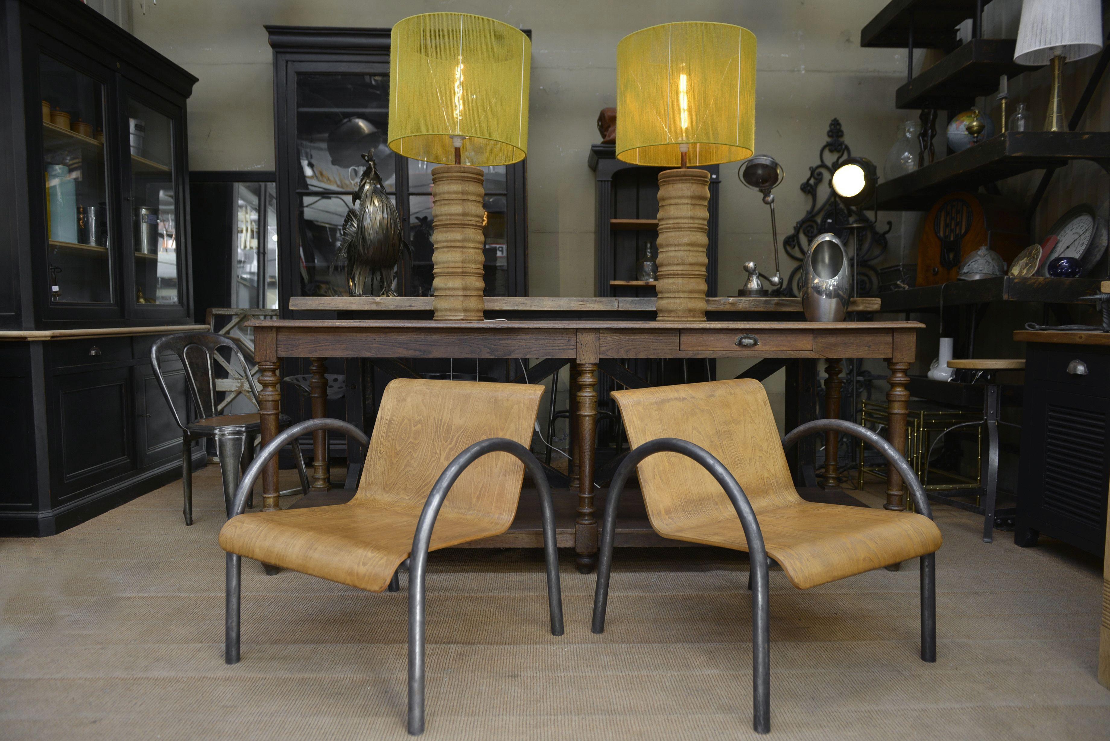 Paire de Fauteuils Design/One métal et bois 1950 en vente 4