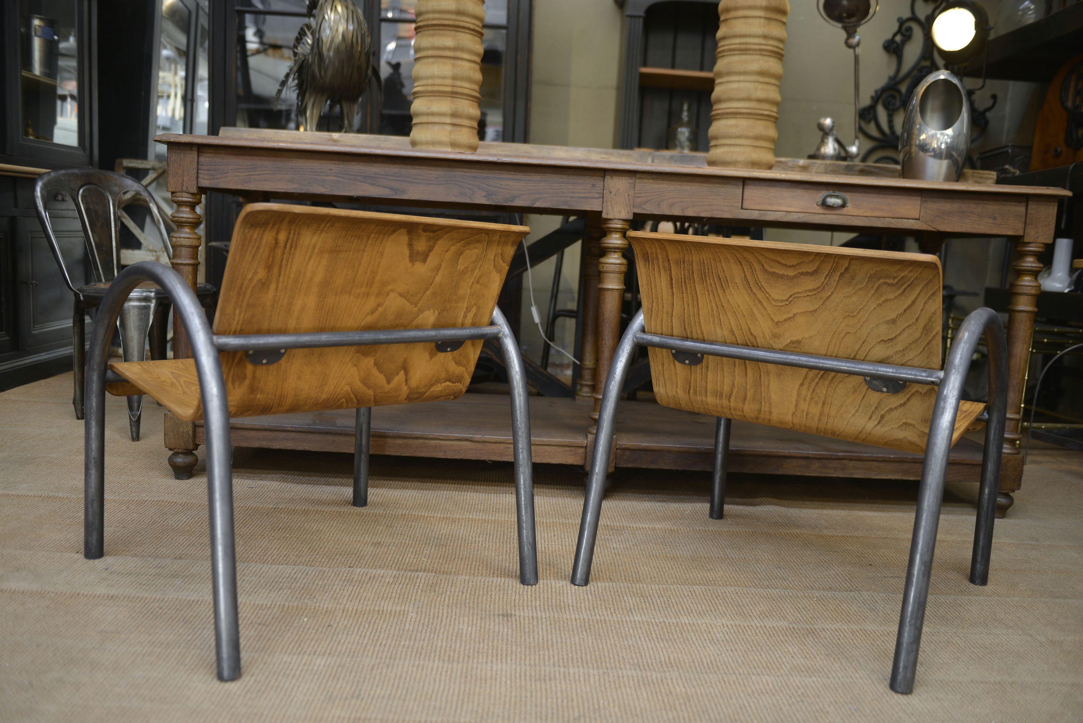Paire de Fauteuils Design/One métal et bois 1950 Bon état - En vente à TOURCOING, FR