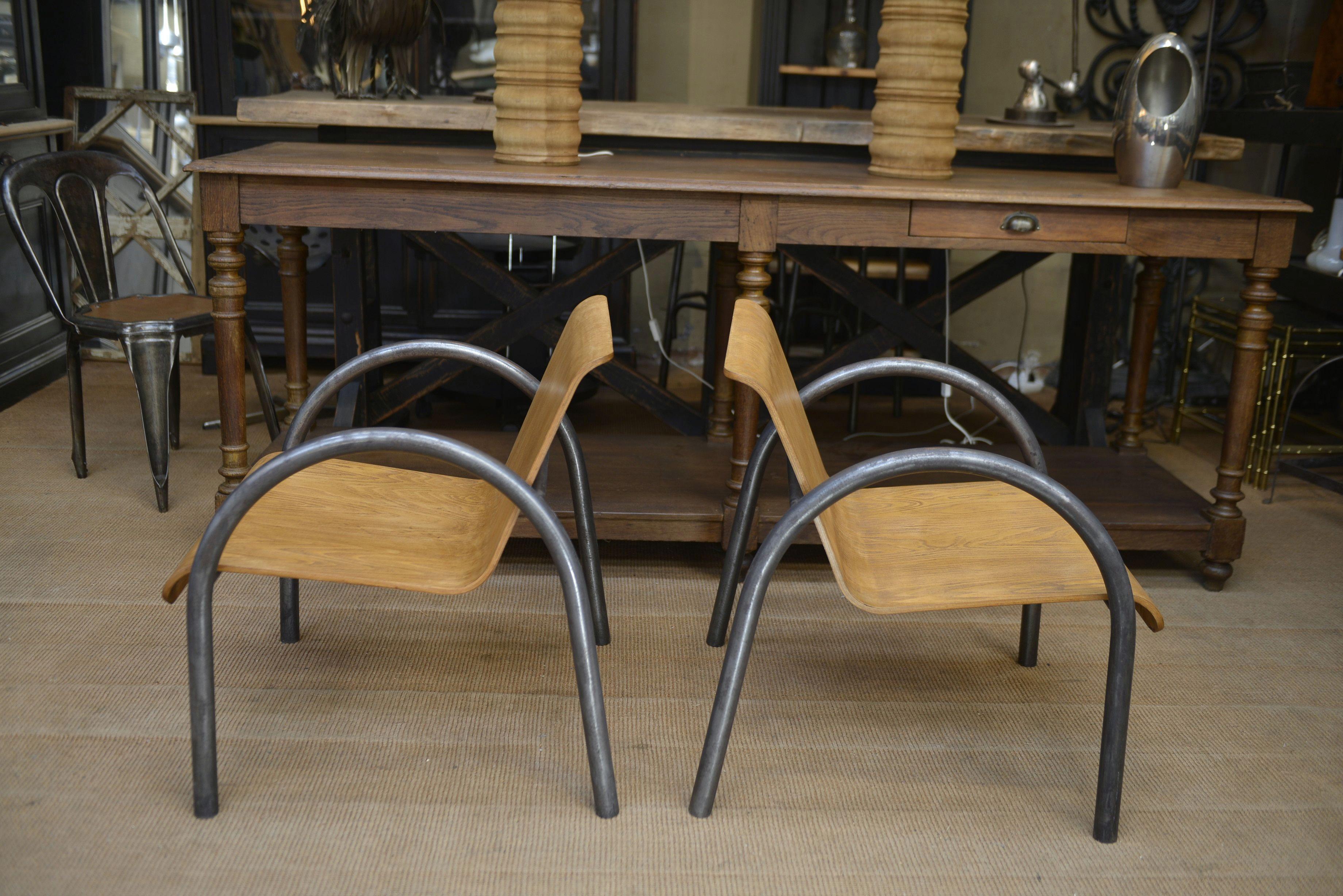 Paire de Fauteuils Design/One métal et bois 1950 en vente 2