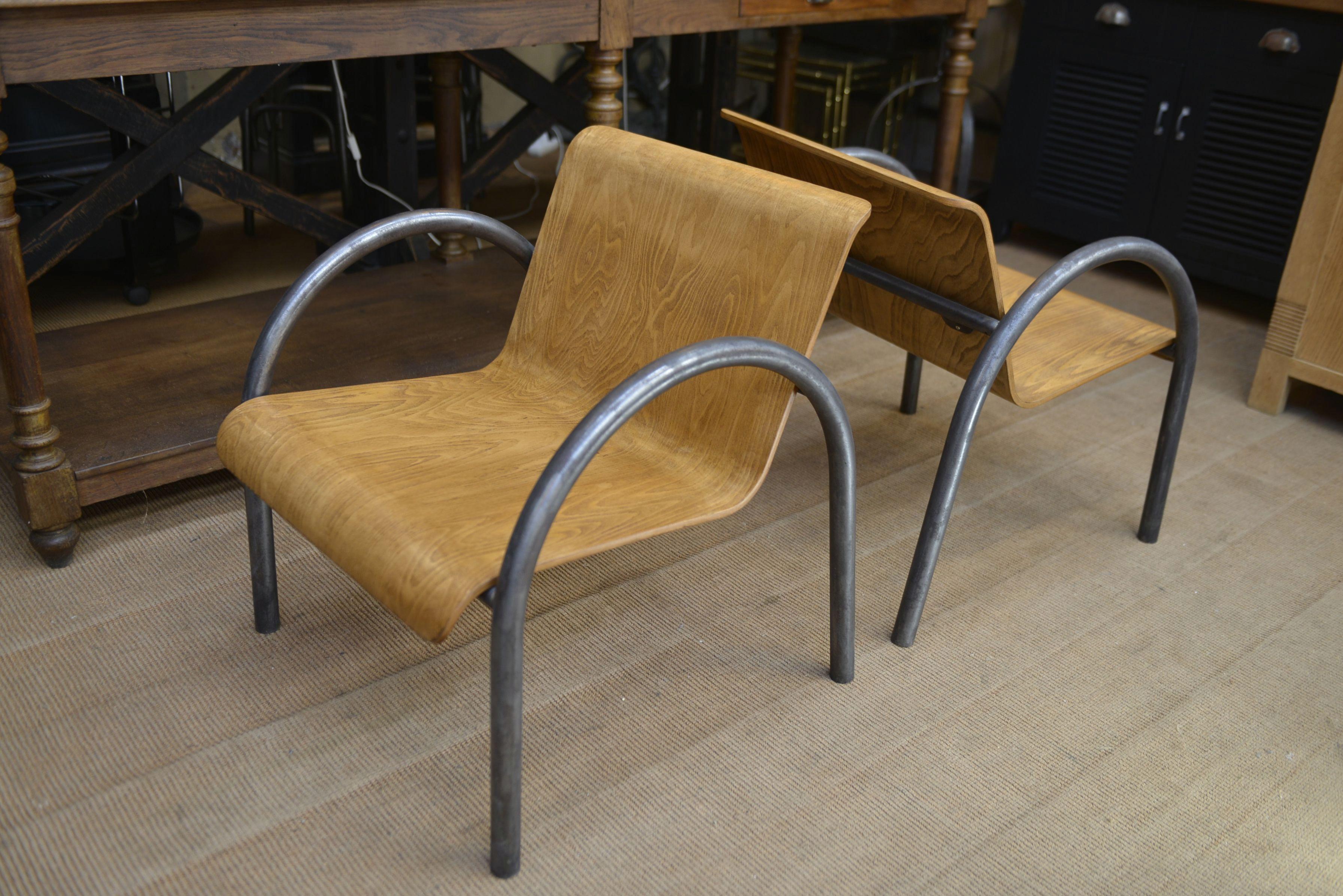 Paire de Fauteuils Design/One métal et bois 1950 en vente 5