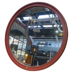 Grand Miroir Rond Industriel en bois 1920