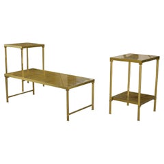 Set aus Couchtisch und 2 Beistelltischen im neoklassizistischen Stil mit Églomisé-Glas, 1980er Jahre