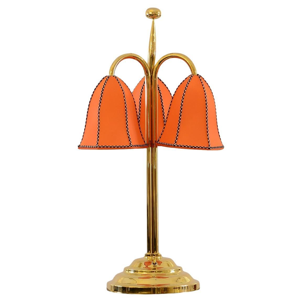 "Triflower" Josef Hoffmann&Wiener Werkstaette Silk&Brass Table Lamp, Re-Edition