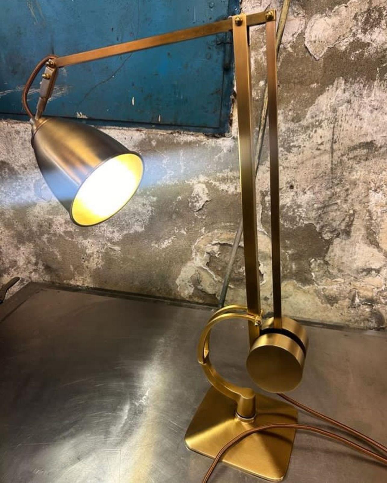 Contemporary Functional Mid-Century Modern Style Brass Desk Lamp, Re Edition For Sale