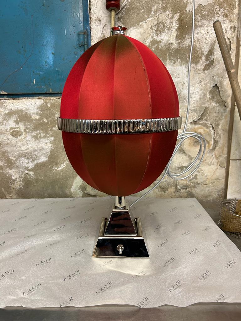 Jugendstil Josef Hoffmann & Wiener Werkstatte, Moldauer Silk&Brass Table Lamp, Re-Edition For Sale