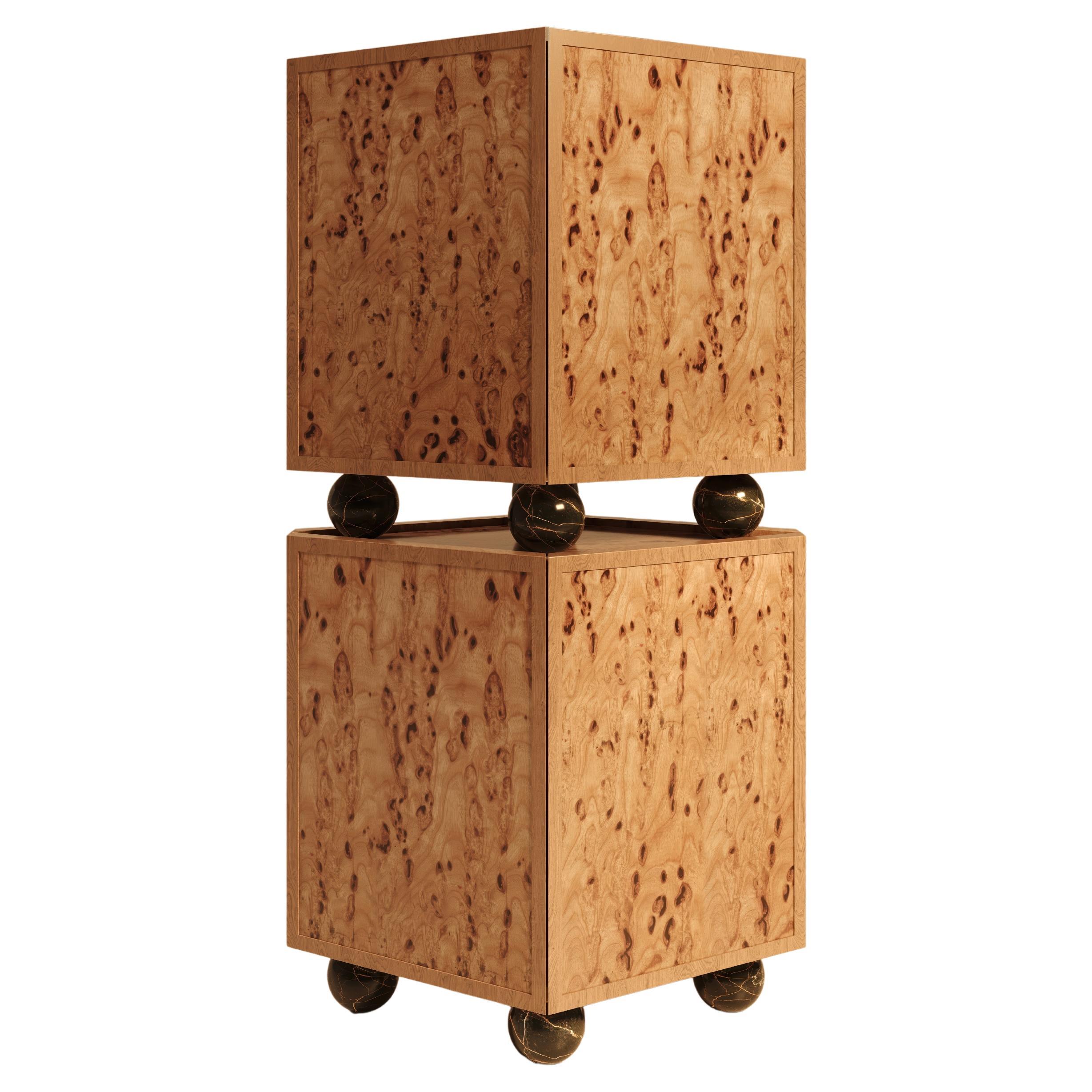 Armario modular Piltan en nogal burl con base de mármol by VandaVee en venta