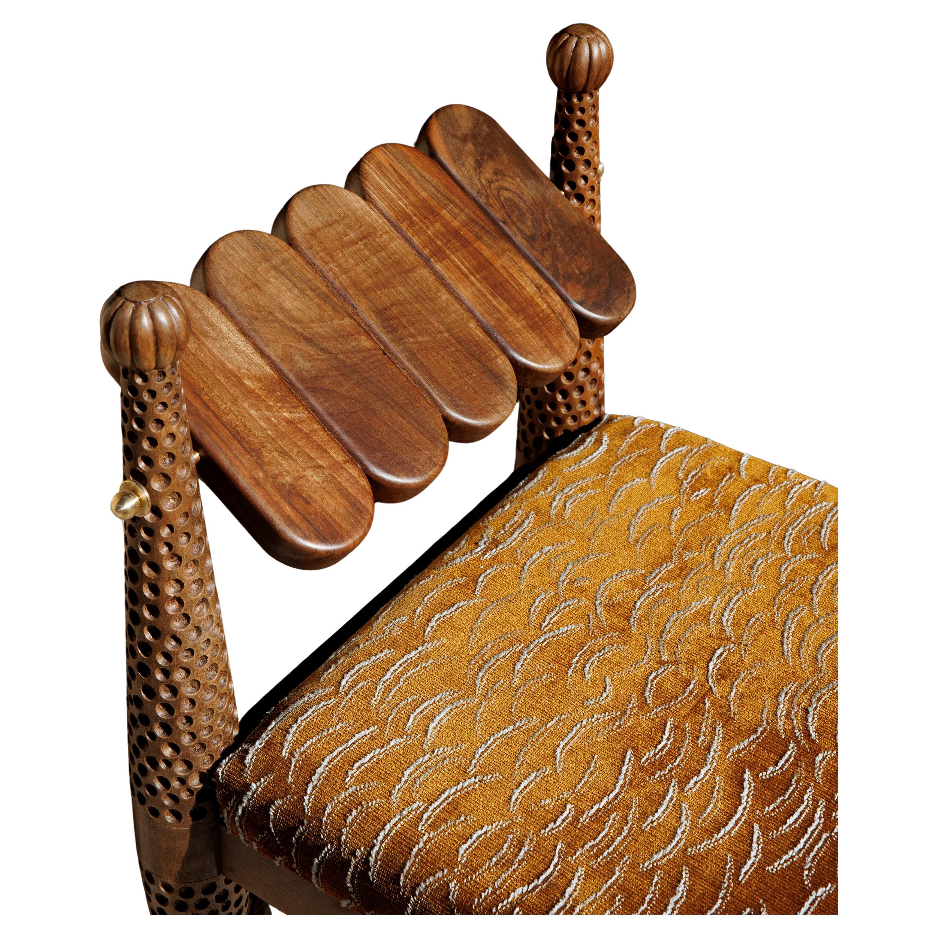 Simorgh I Dining Chair in Walnut with Pierre Frey Upholstery by VandaVee