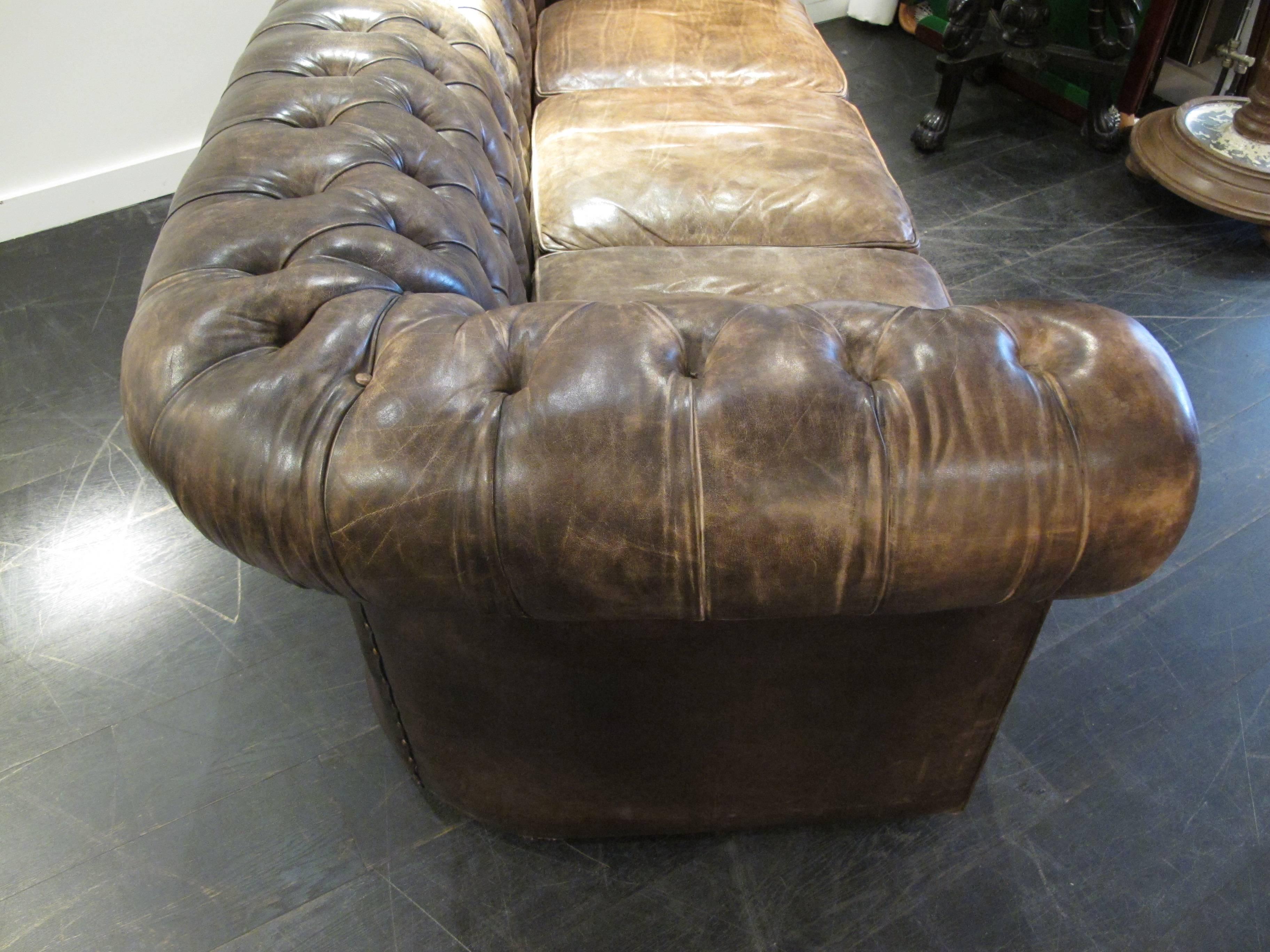 Victorian Vintage Brown Faded Chesterfield For Sale