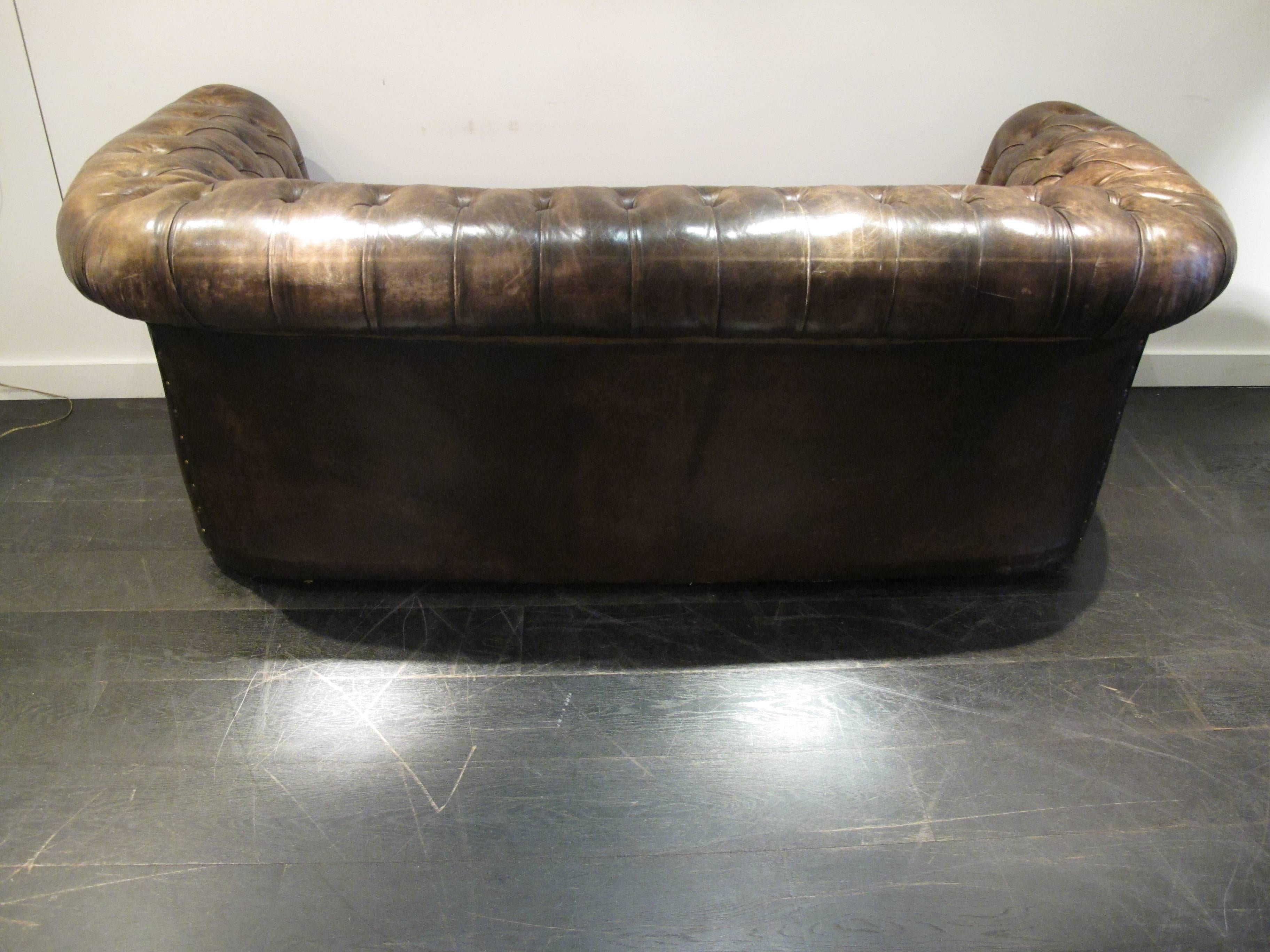 English Vintage Brown Faded Chesterfield For Sale