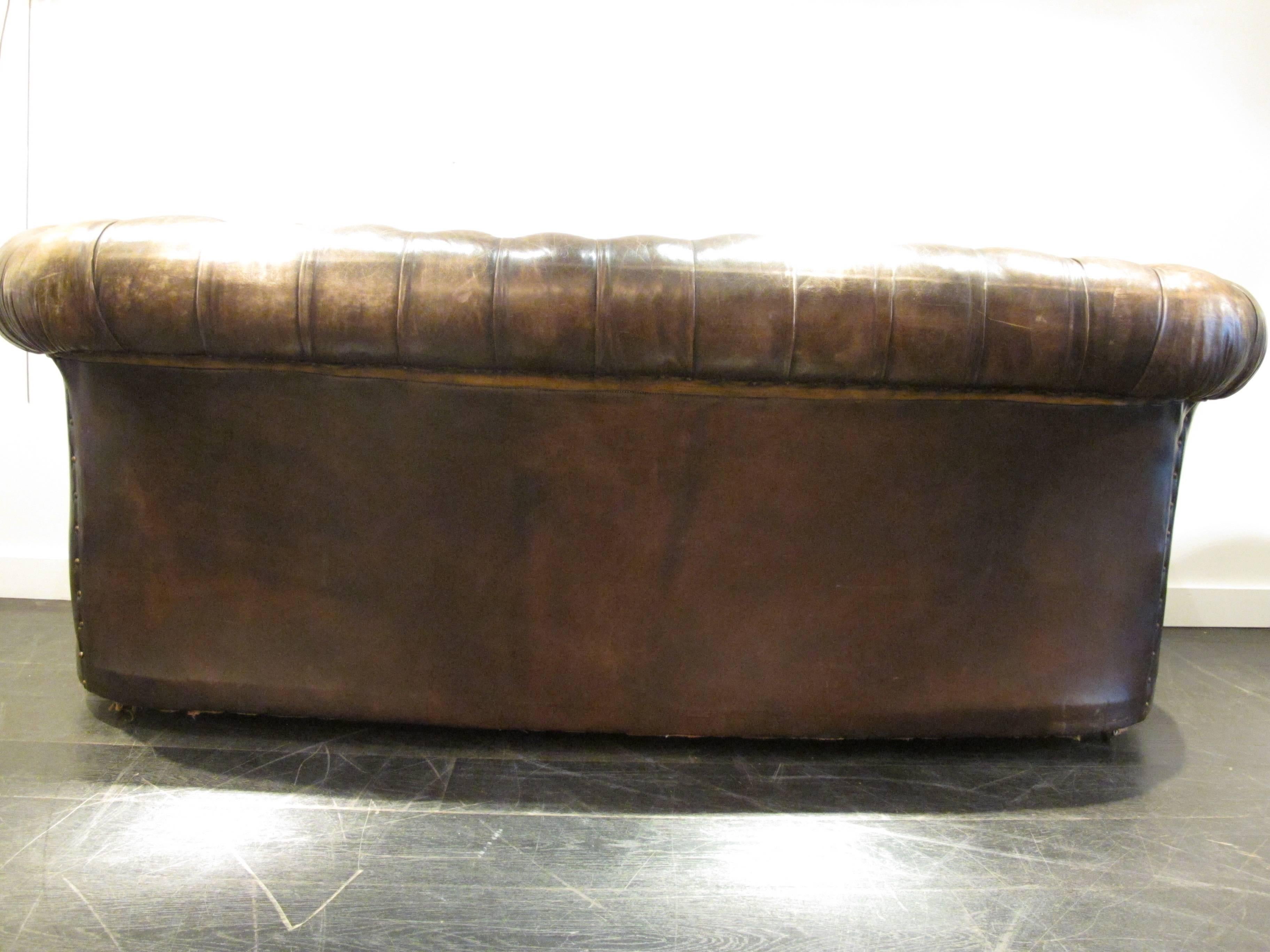 Down Vintage Brown Faded Chesterfield For Sale