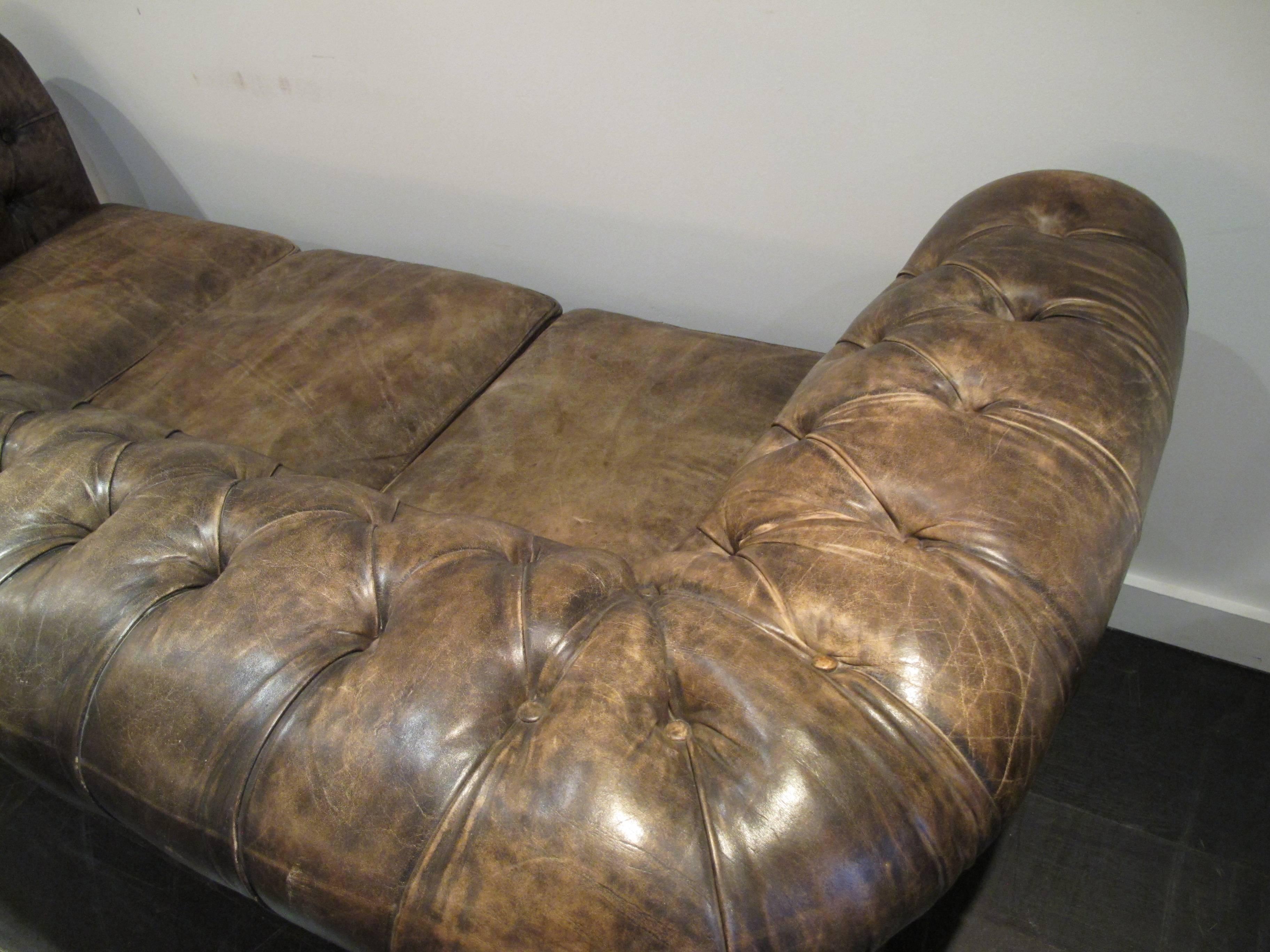 Vintage Brown Faded Chesterfield In Good Condition For Sale In Antwerp, BE
