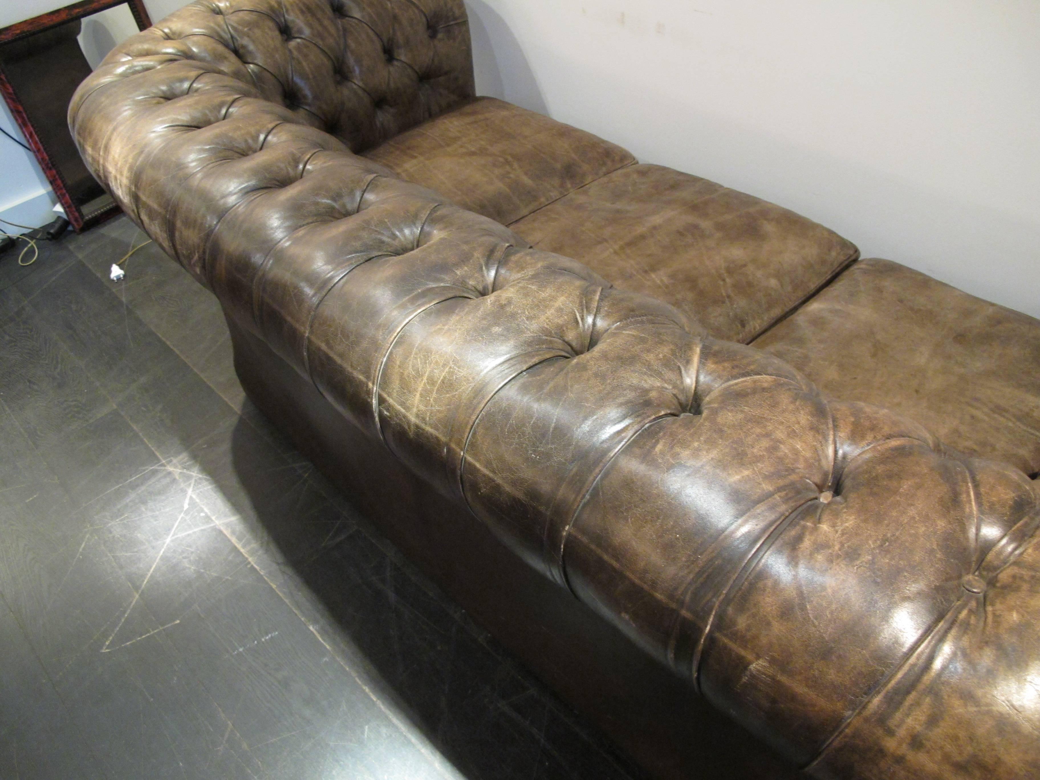 Mid-20th Century Vintage Brown Faded Chesterfield For Sale
