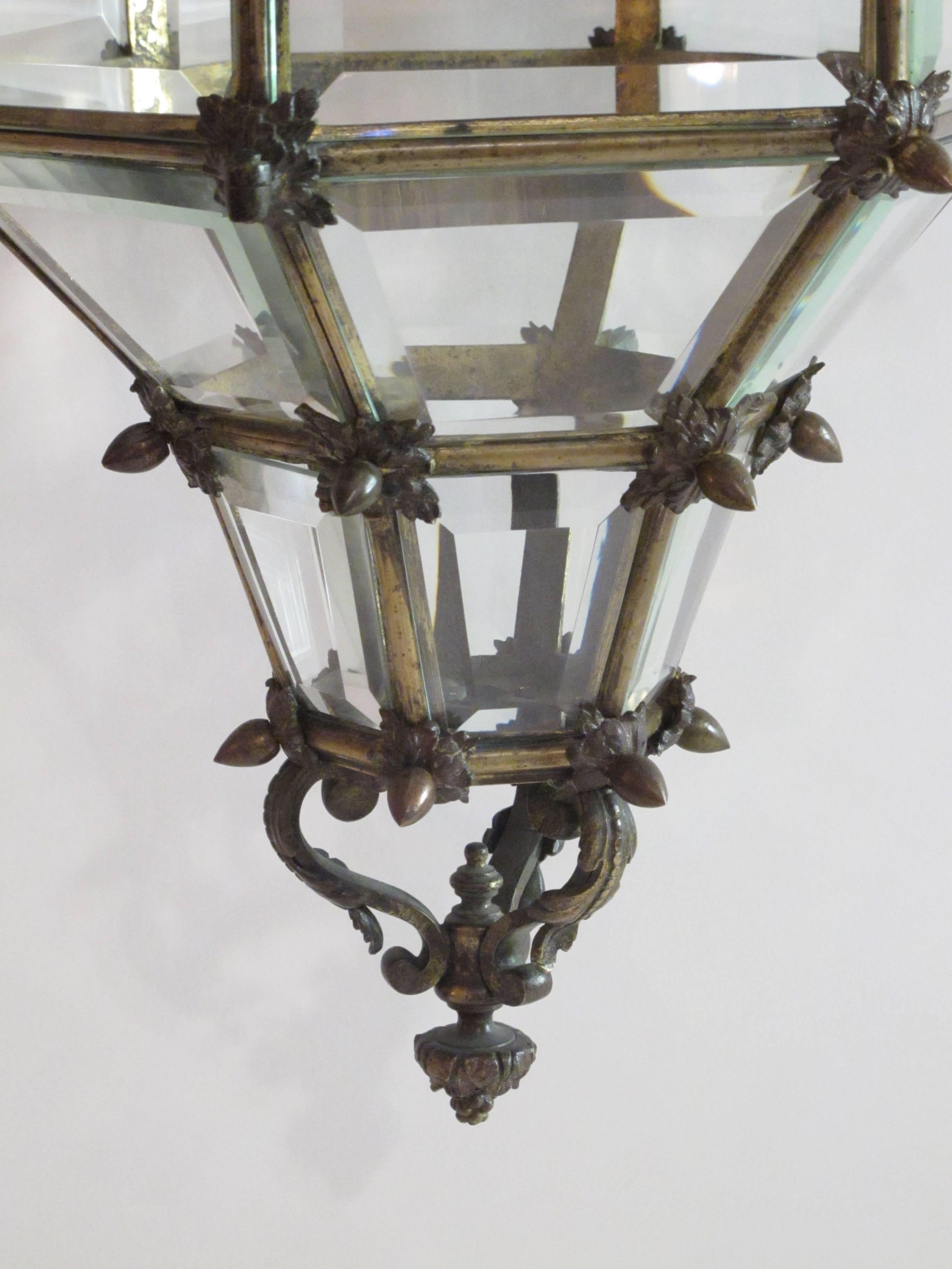 Belle Époque Late 19th Century Bronze and Glass 'Versailles' Hall Lantern