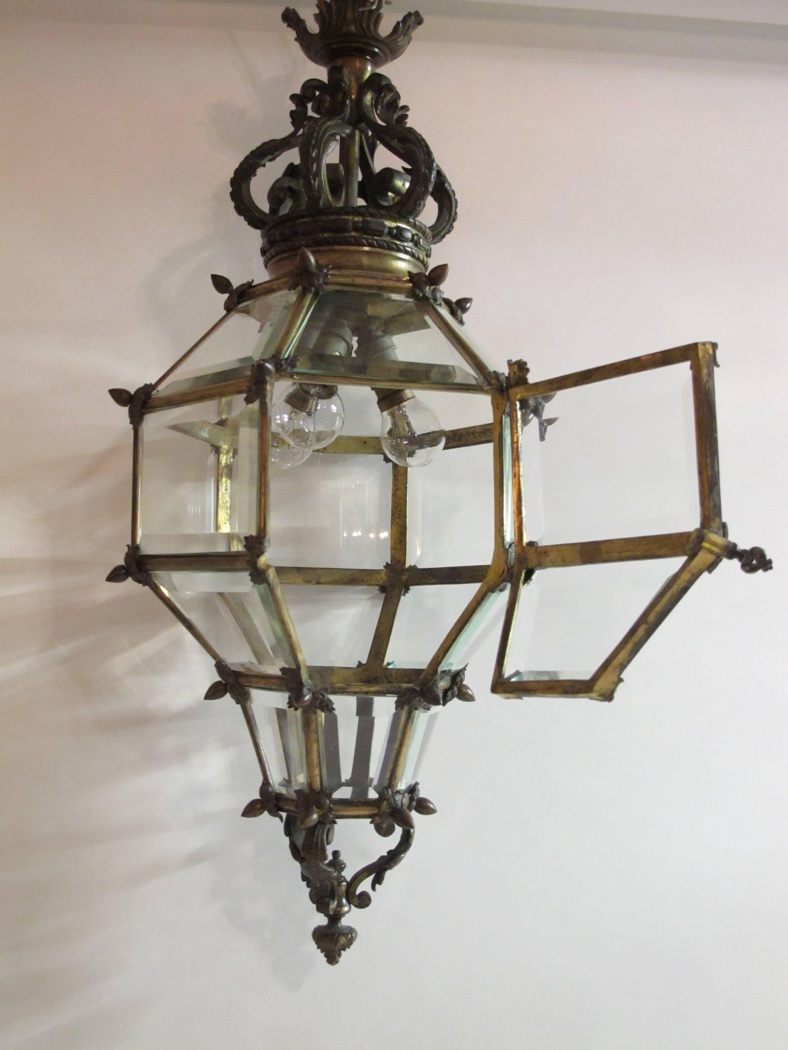 French Late 19th Century Bronze and Glass 'Versailles' Hall Lantern