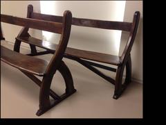 Pair of Elm Chamfered Frame Benches, Attributed to Pugin