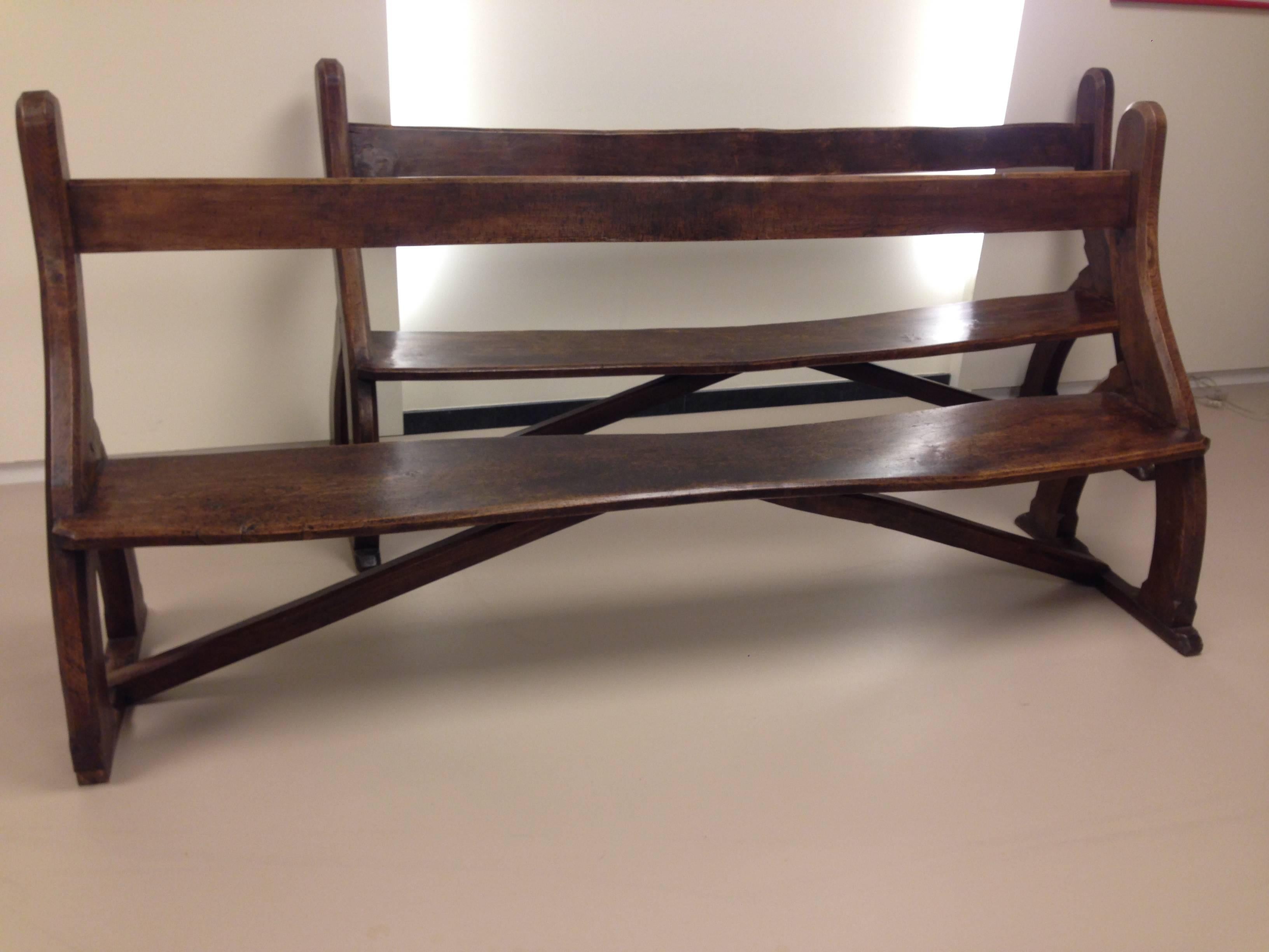 Gothic Revival Pair of Elm Chamfered Frame Benches, Attributed to Pugin For Sale