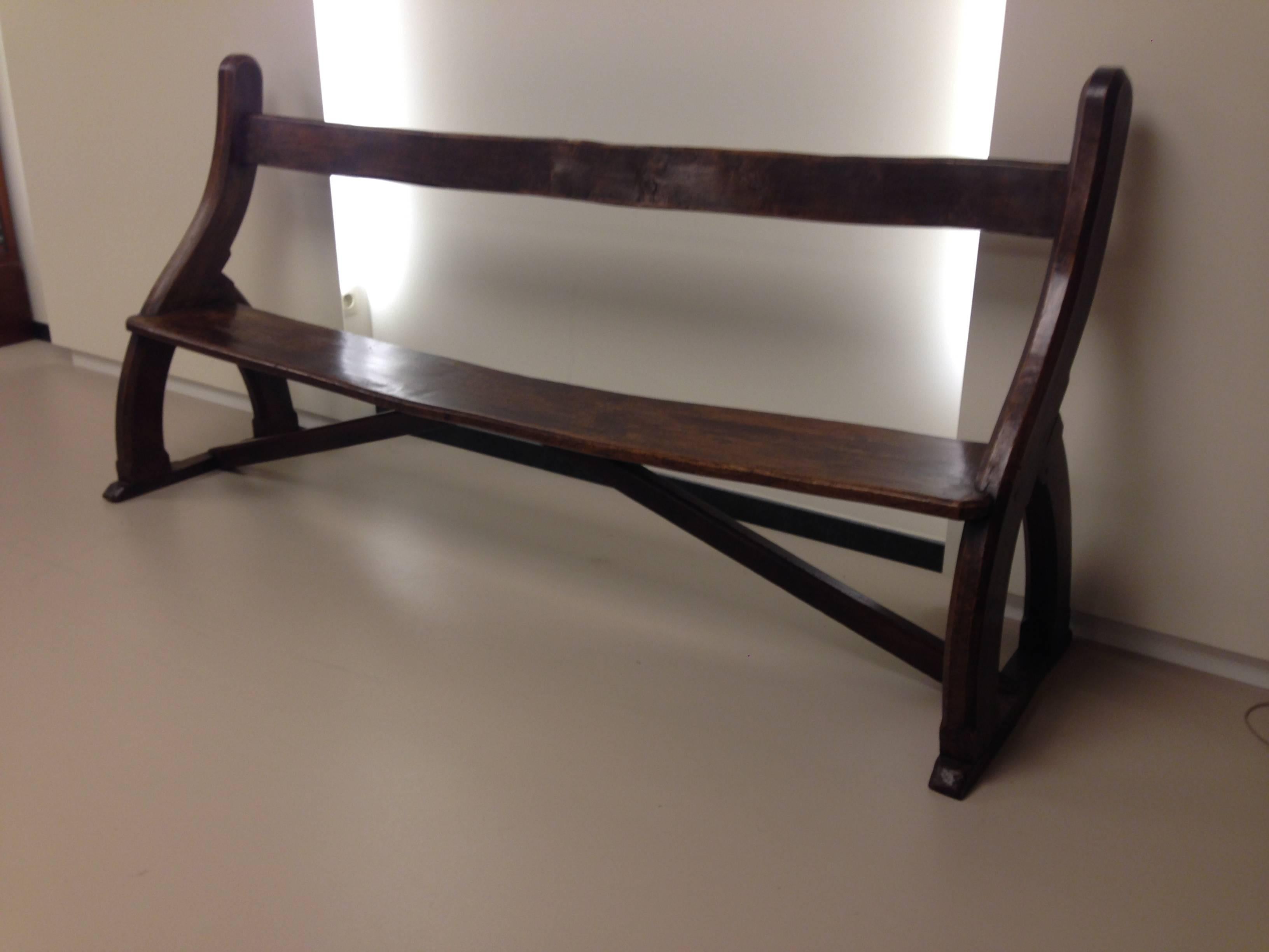 Pair of Elm Chamfered Frame Benches, Attributed to Pugin In Excellent Condition For Sale In Antwerp, BE