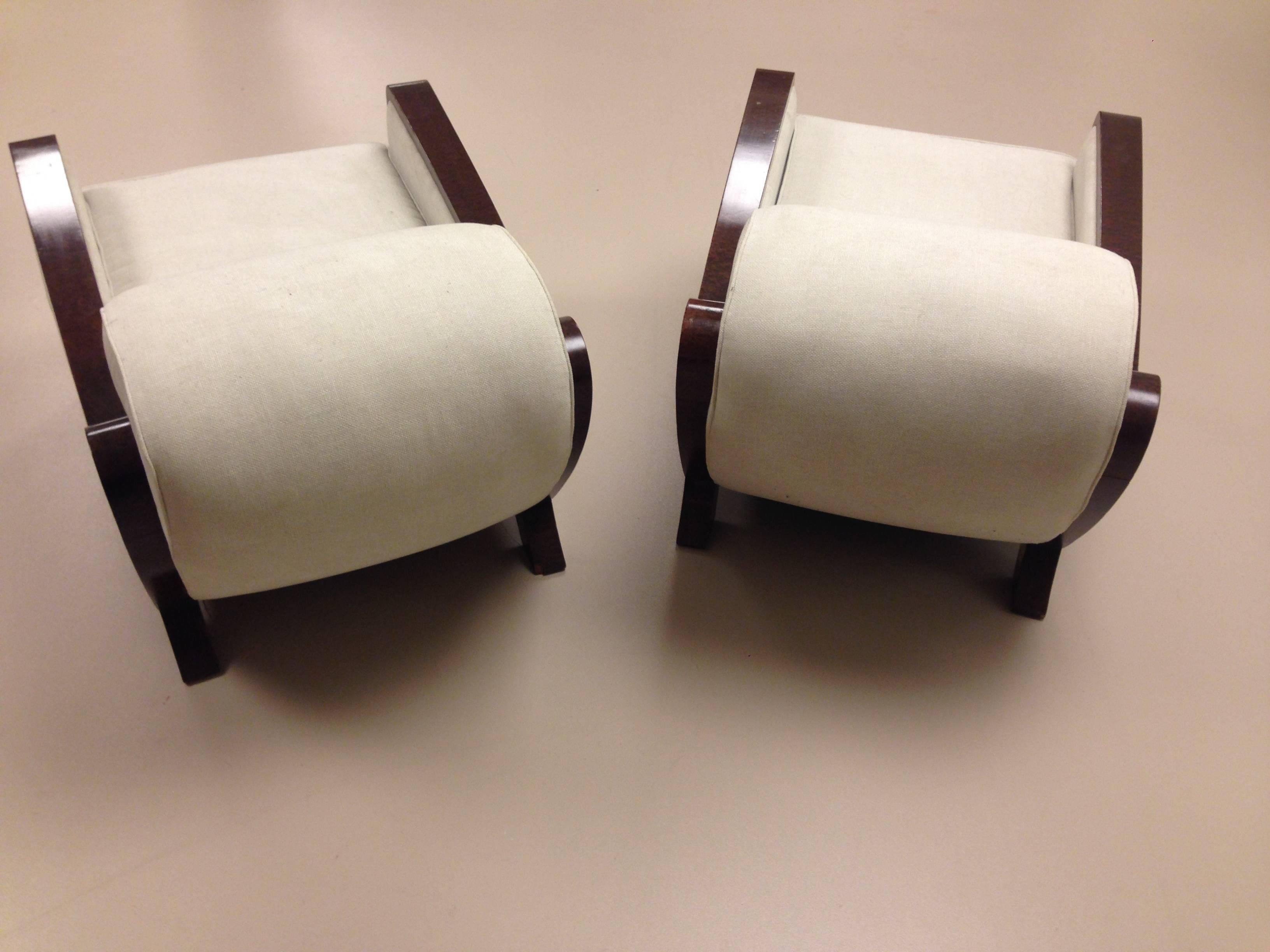 Mahogany Pair of Art Deco Armchairs For Sale