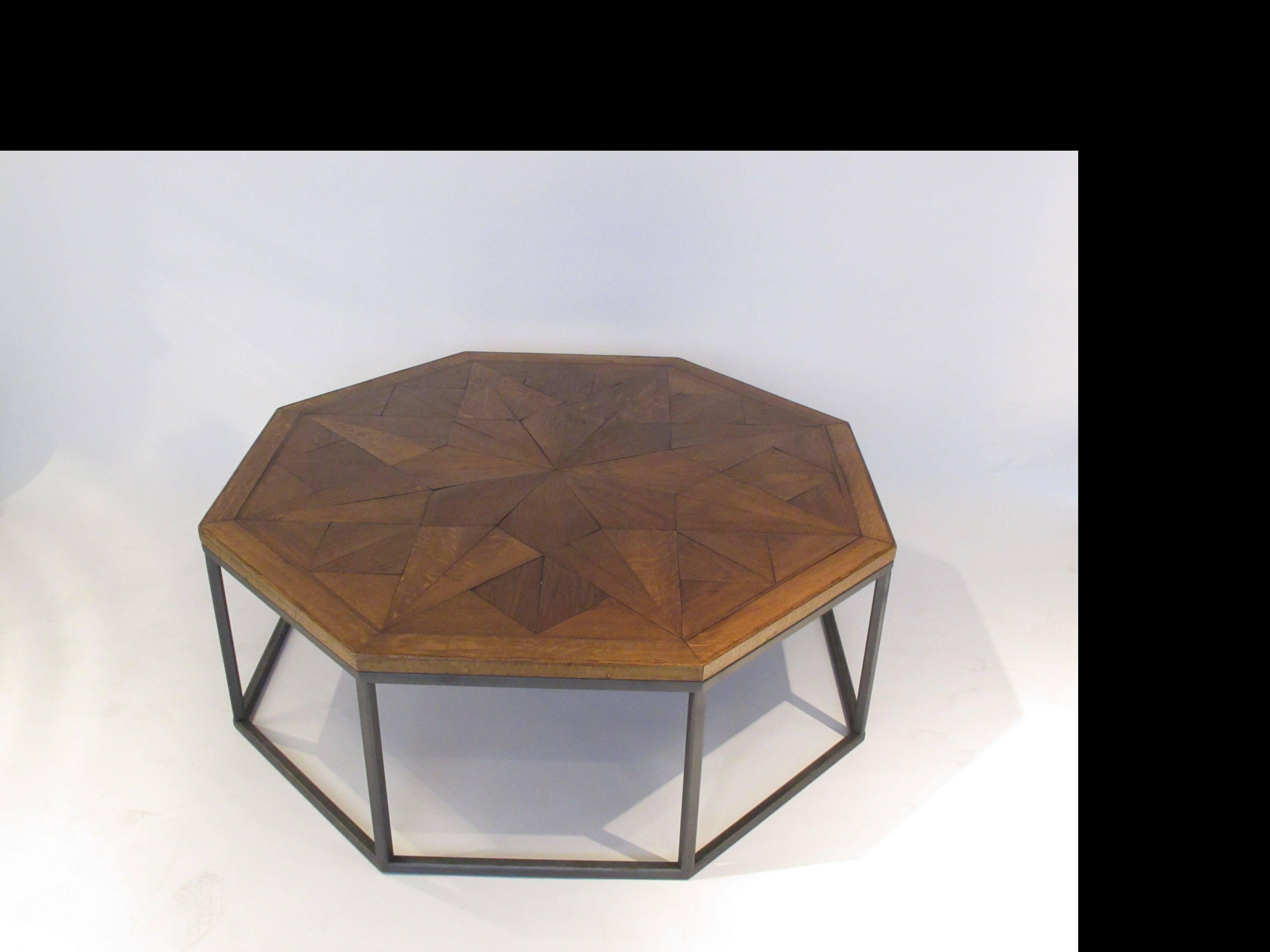 A bespoke octagon coffee table with a 19th century oak 