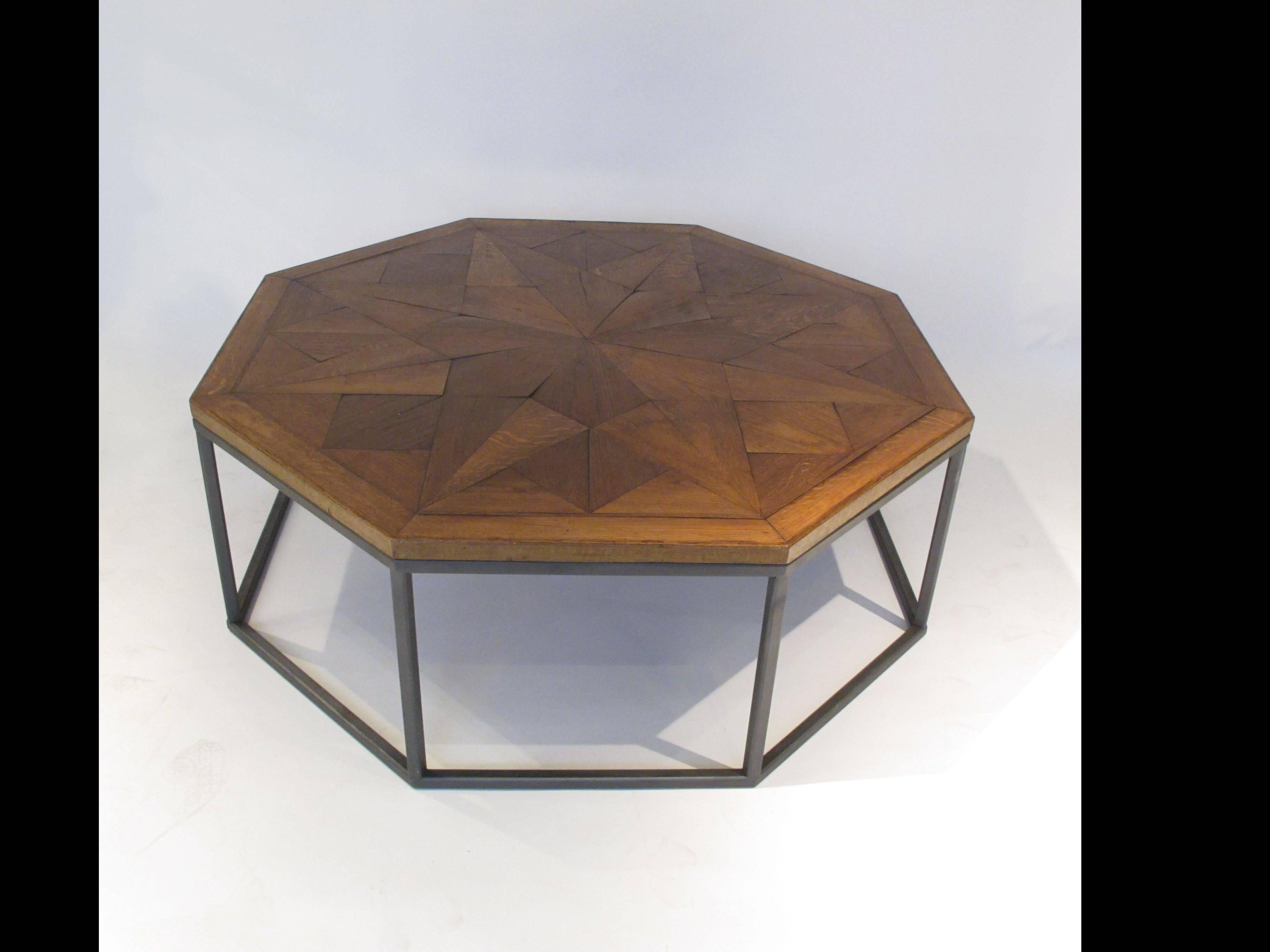 Iron Bespoke Octagon Coffee Table with a 19th Century Oak Top