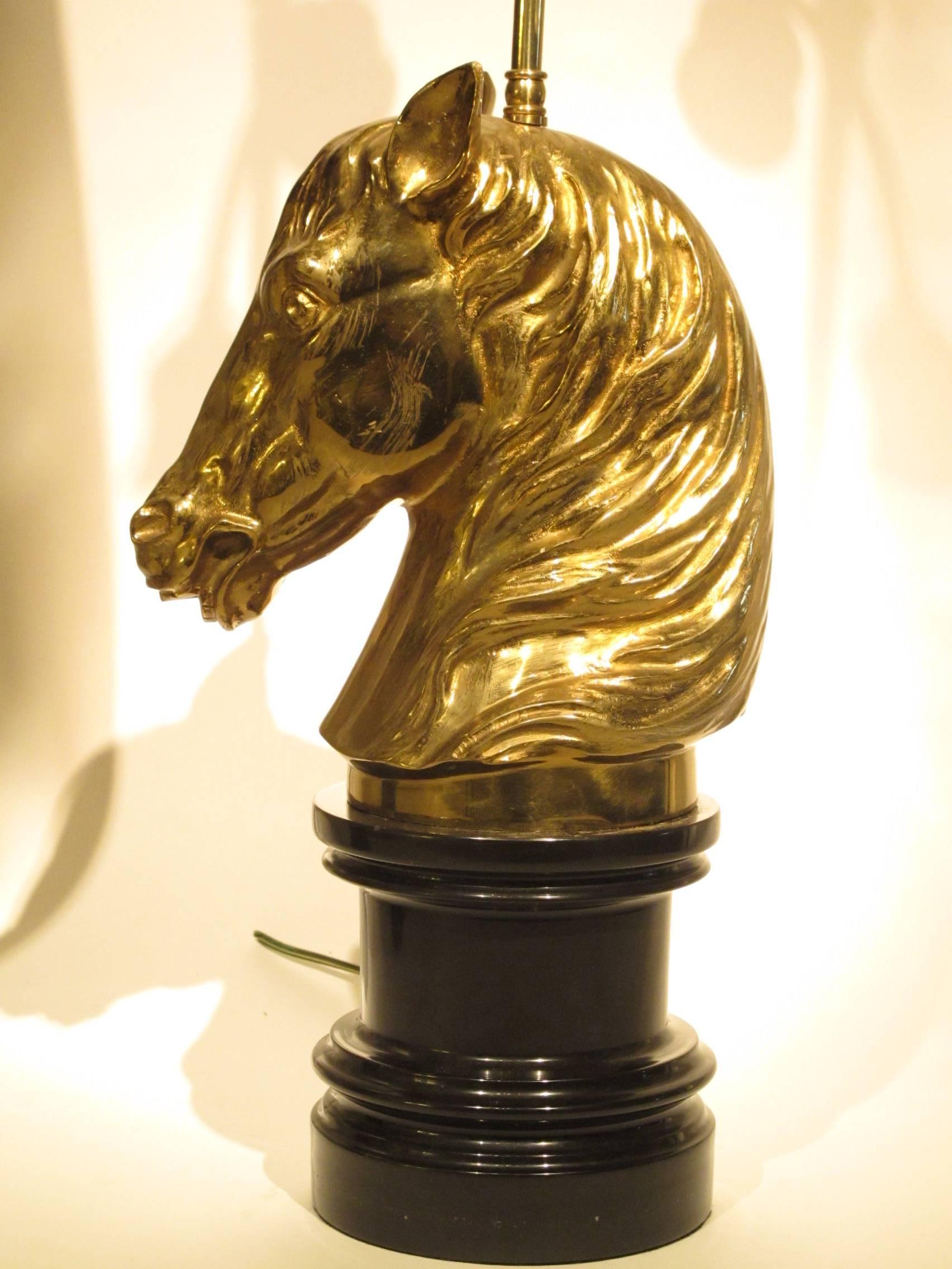 Polished Pair of Horse Head Table Lamps by Maison Charles For Sale