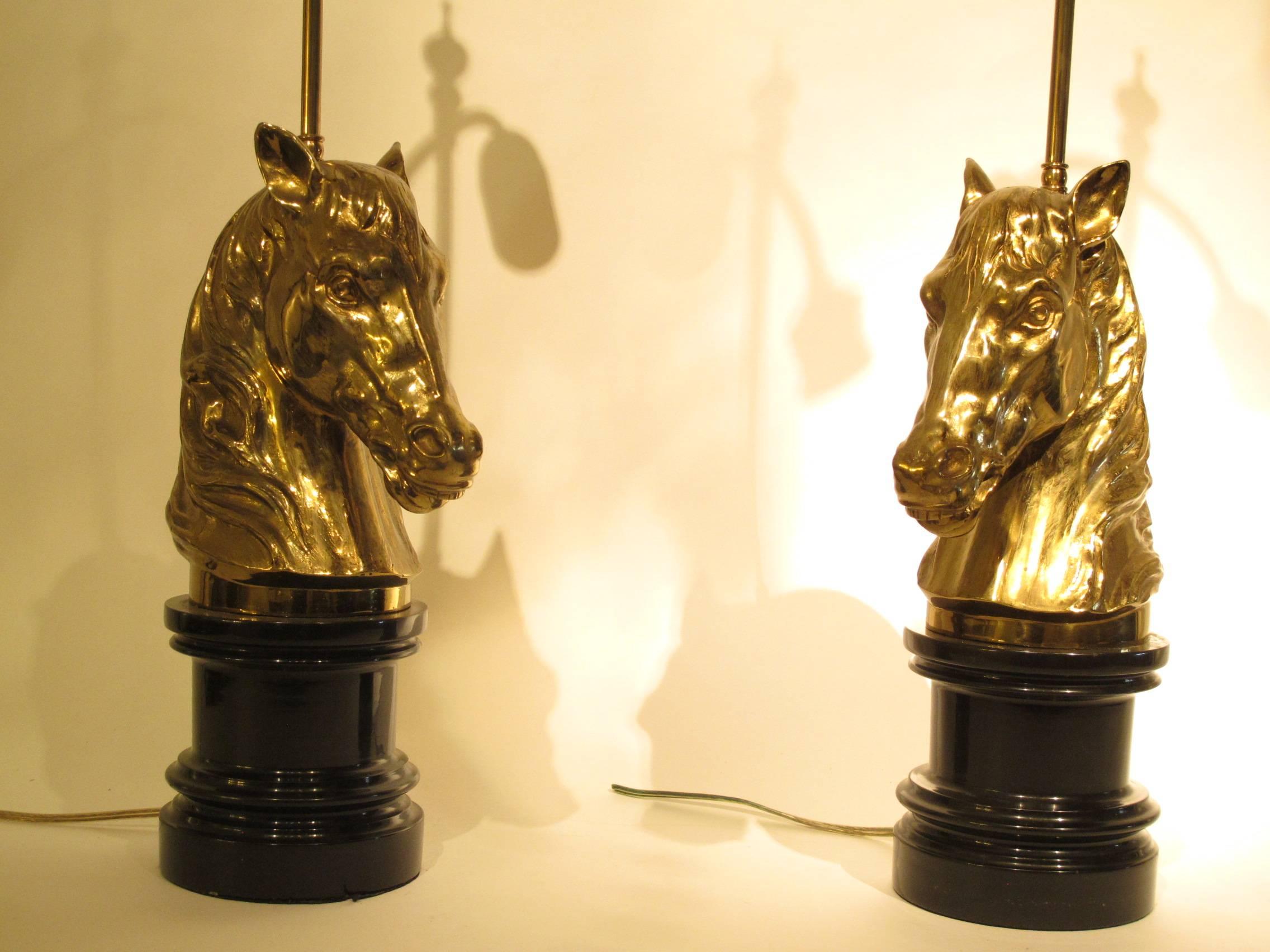 Mid-20th Century Pair of Horse Head Table Lamps by Maison Charles For Sale