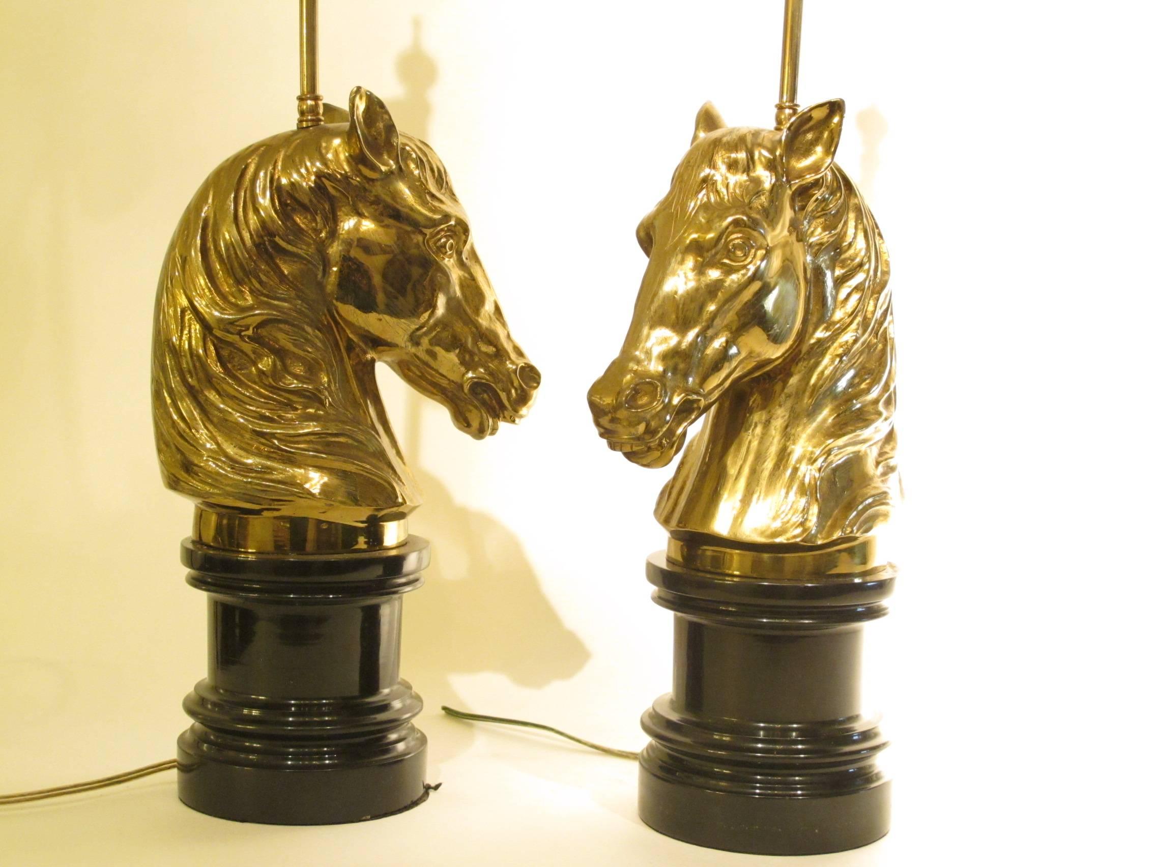Brass Pair of Horse Head Table Lamps by Maison Charles For Sale