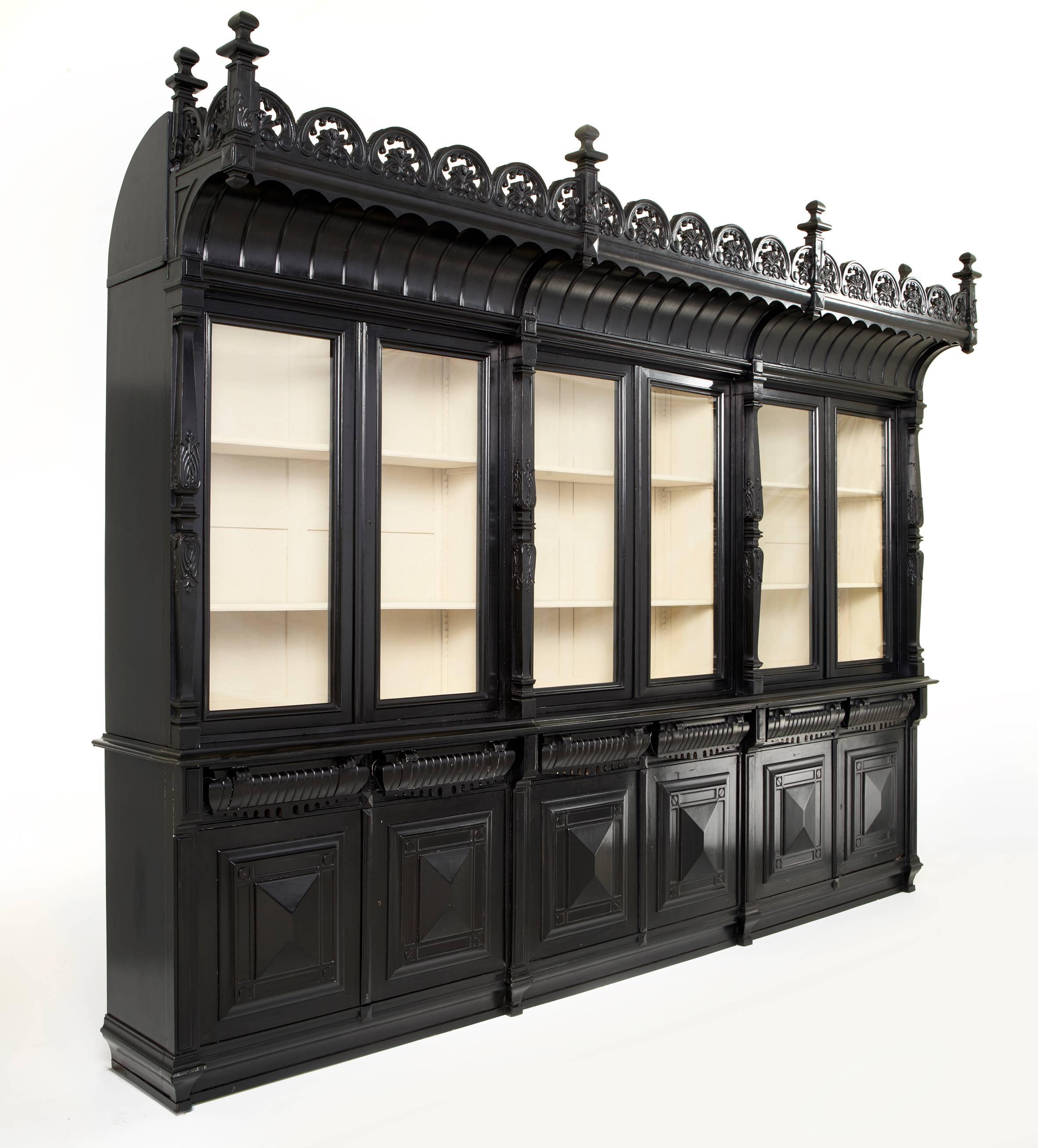 Large Napoleon III Black Bookcase or Cabinet 1