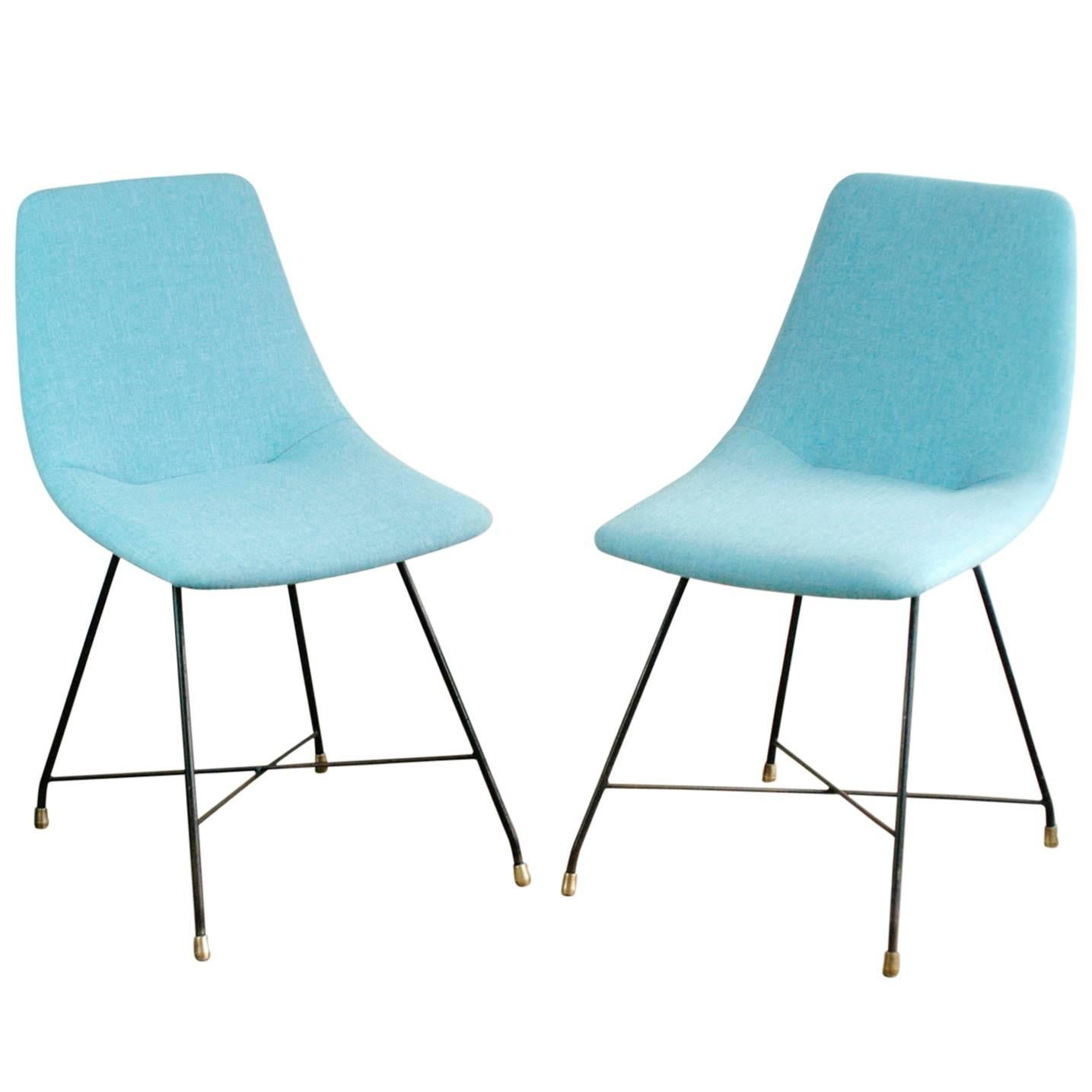 Blue Italian Midcentury Aster Dinner Chair by A.  Bozzi for Saporiti (Messing)