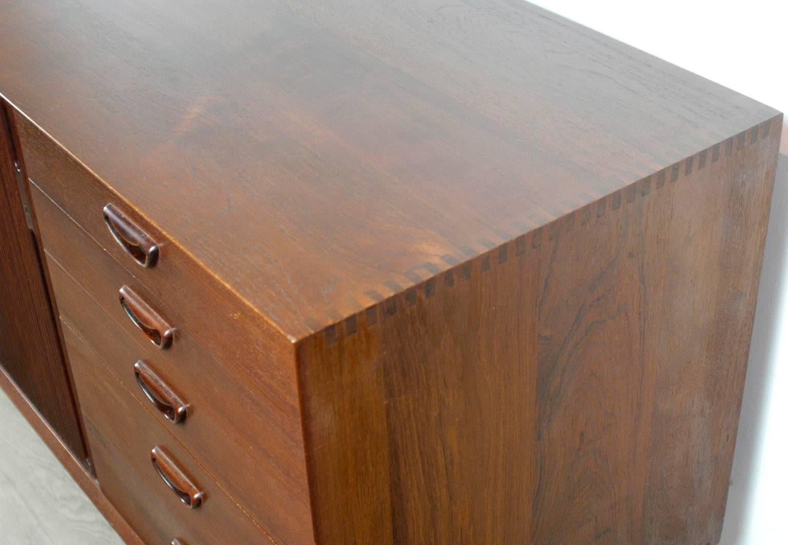 Scandinavian Teak Credenza with Tambour sliding door and five drawers- a timeless beauty!