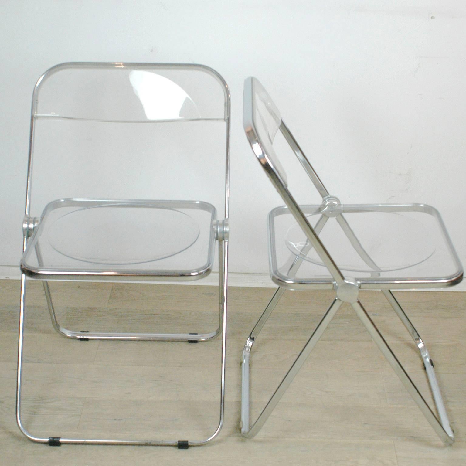 Chrome Four Plia Folding Chairs by Giancarlo Piretti for Castelli