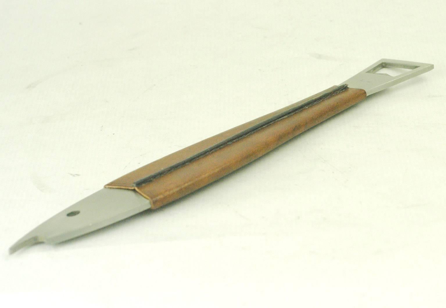 Mid-20th Century Carl Auböck Steel and Leather Fish Bottle Opener
