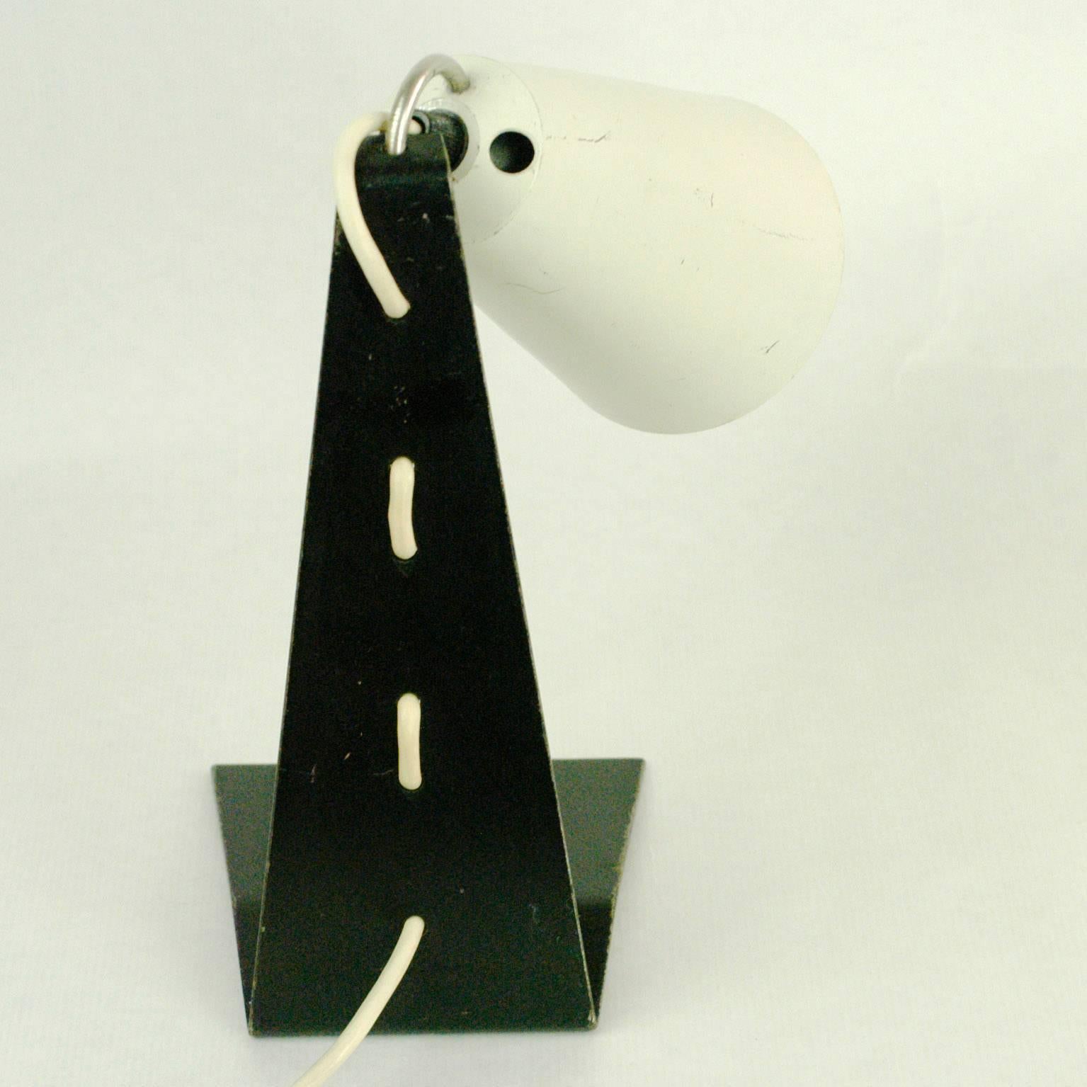 Mid-Century Modern Black and White Austrian Midcentury Metal Table Lamp Hook by J. T. Kalmar For Sale