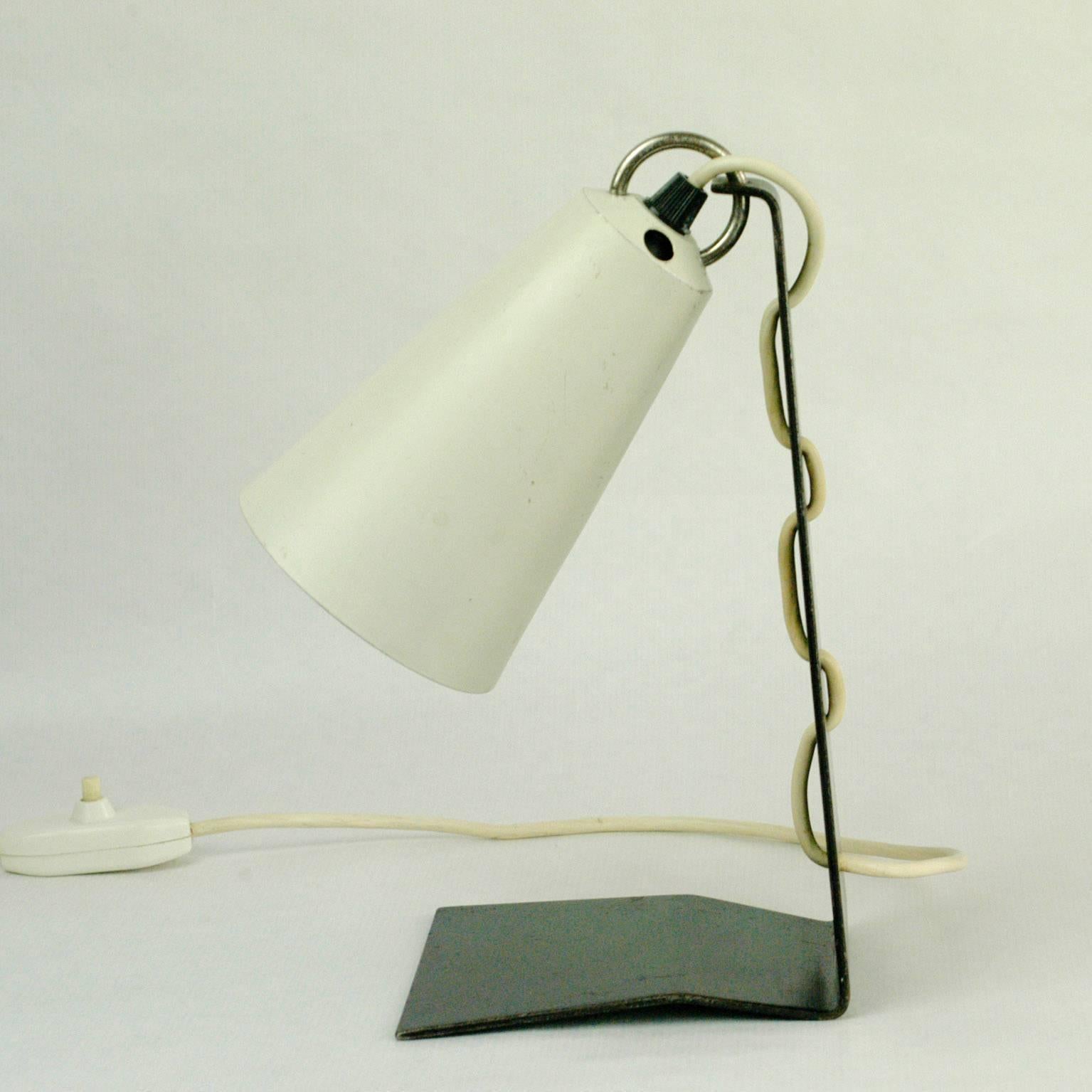 Mid-19th Century Black and White Austrian Midcentury Metal Table Lamp Hook by J. T. Kalmar For Sale