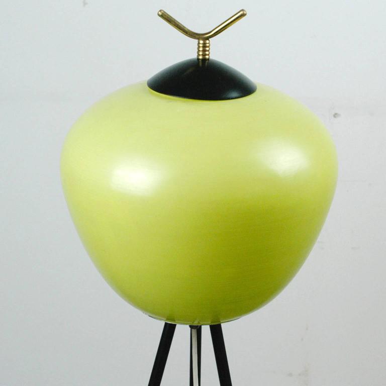 Italian Midcentury Iron, Brass and Yellow Glass Tripod ...