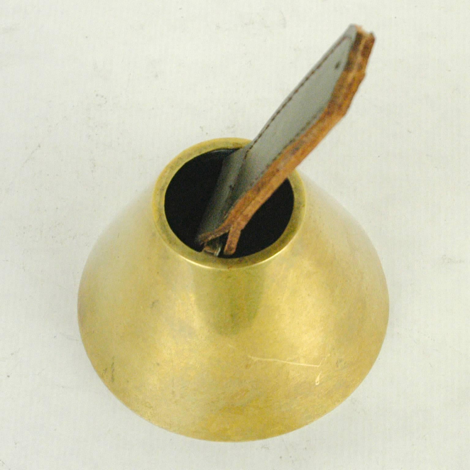 Mid-Century Modern Austrian Midcentury Brass and Leather Table Bell by Carl Auböck For Sale