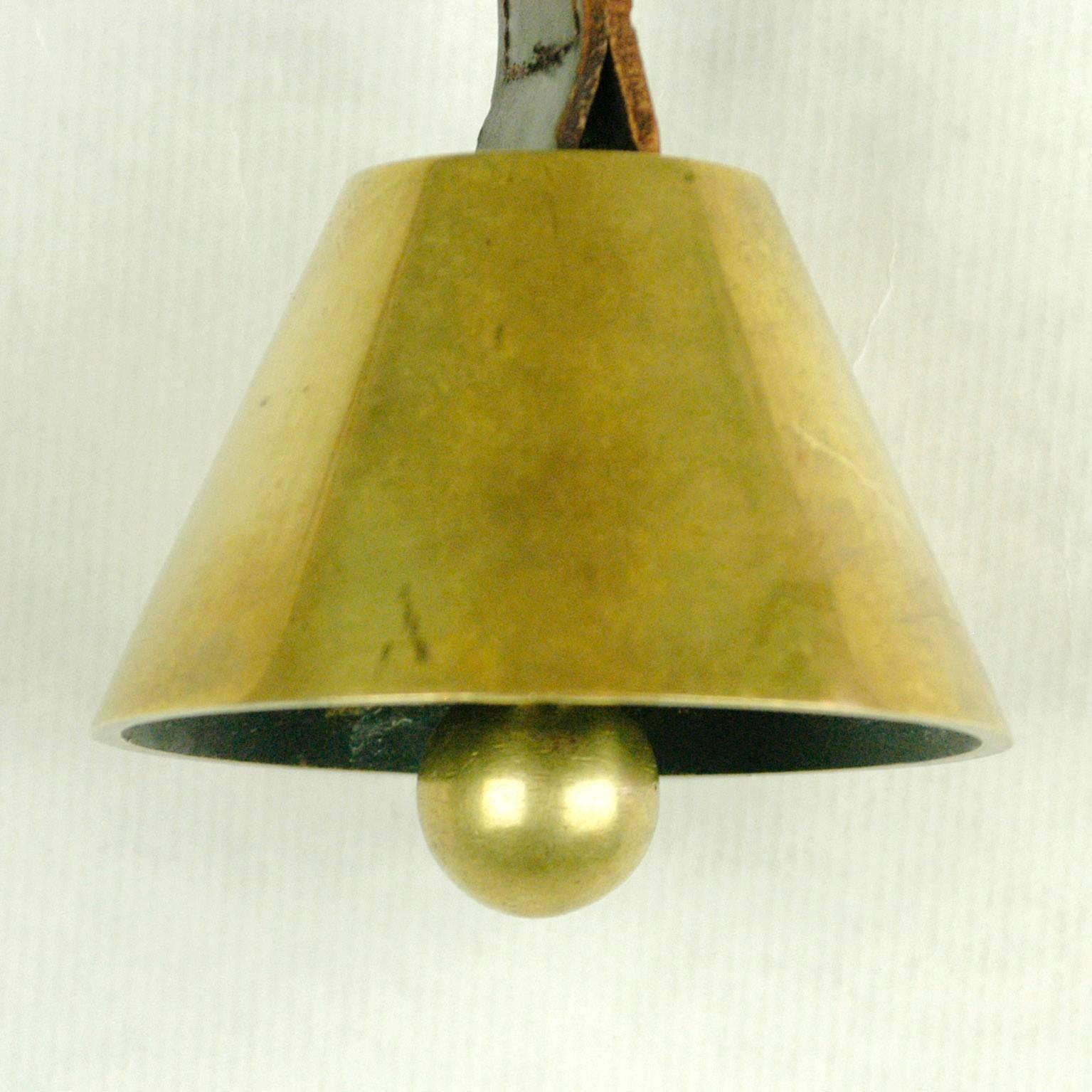 Mid-20th Century Austrian Midcentury Brass and Leather Table Bell by Carl Auböck For Sale