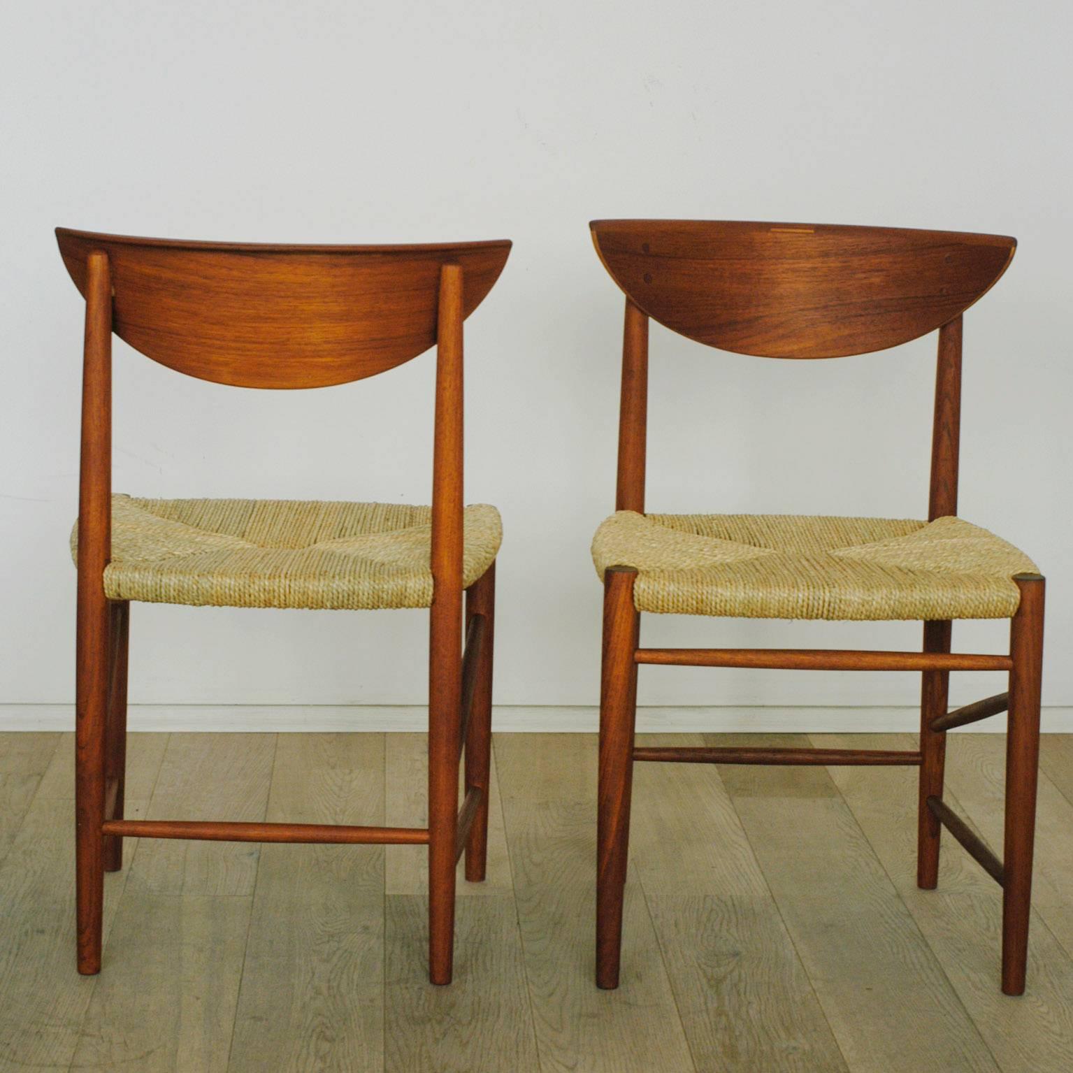 Iconic excellent Scandinavian Modern teak chair with renewed cane seat manufactured by Soborg Mobler.
