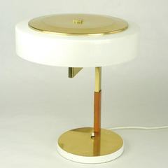 Austrian Midcentury Brass Leather and White Acrylic Desk Lamp by J.T. Kalmar