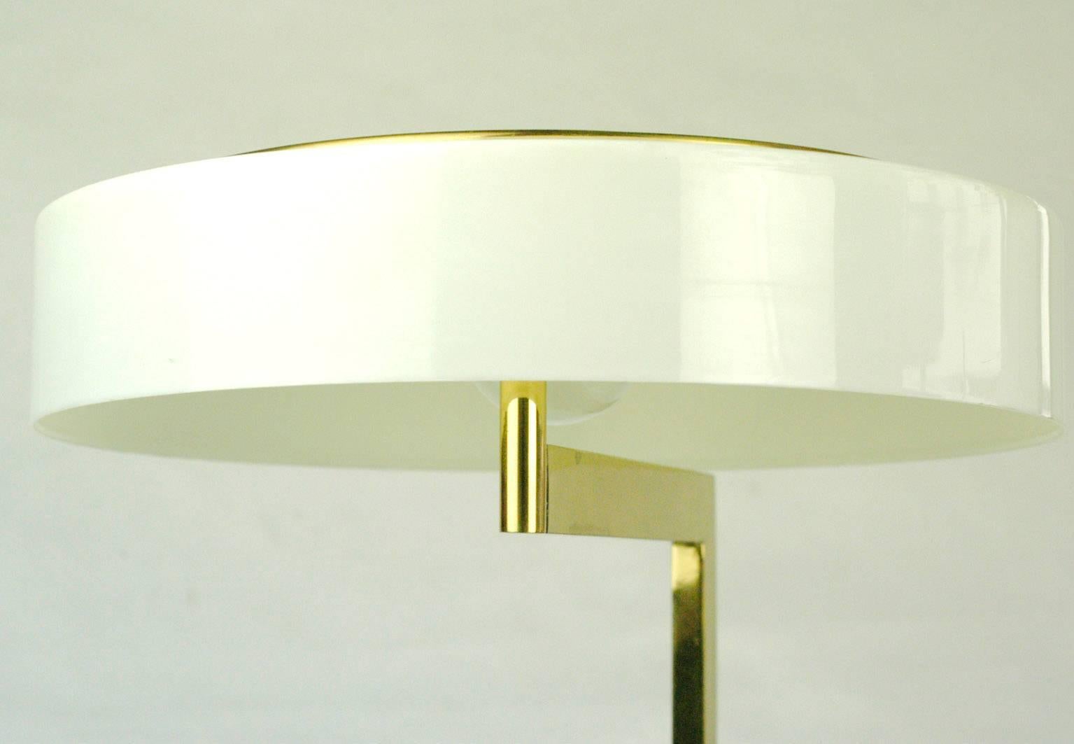 Austrian Midcentury Brass Leather and White Acrylic Desk Lamp by J.T. Kalmar 1