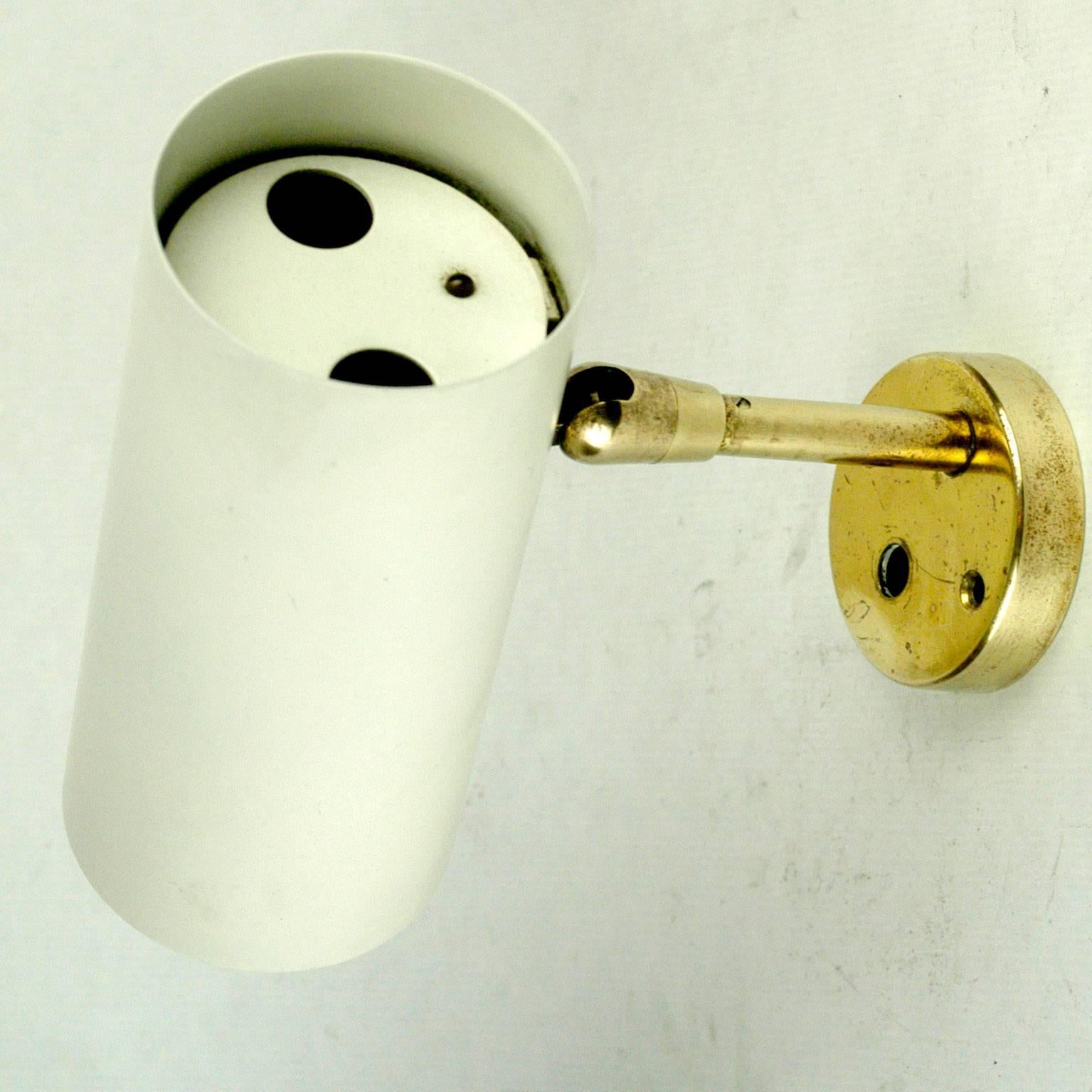 Lacquered Austrian Midcentury Brass Wall Lamp with white laquered shade by J. T. Kalmar For Sale