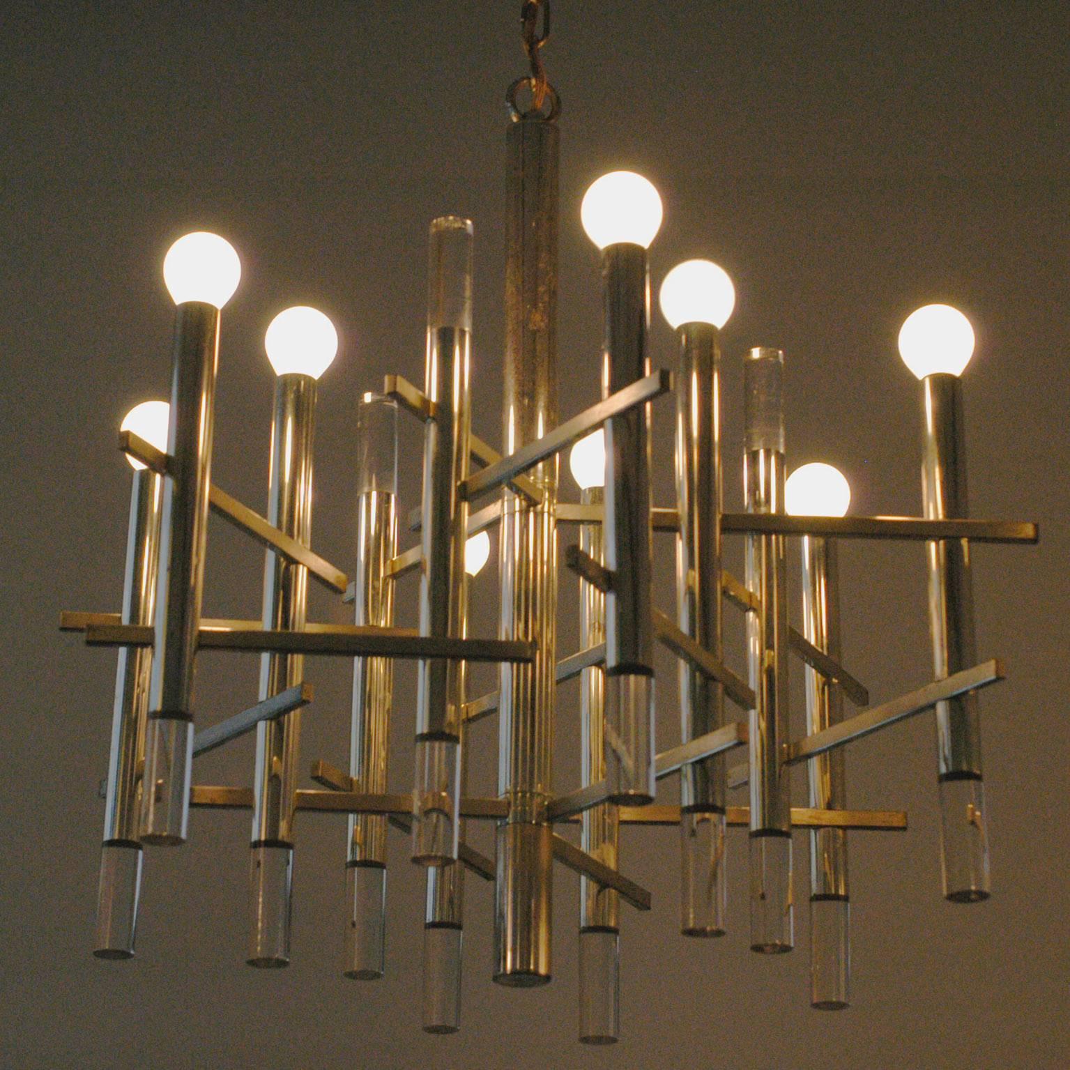 Mid-Century Modern Chrome and Lucite Chandelier by Sciolari Italy