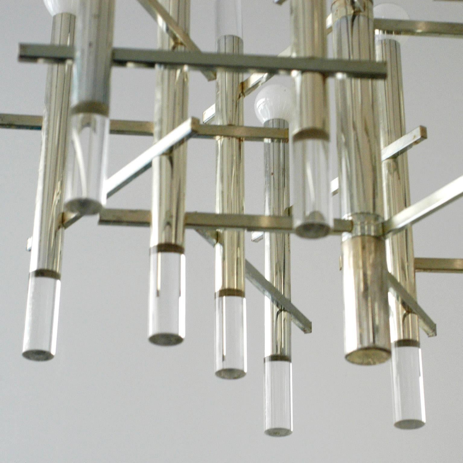 Italian Chrome and Lucite Chandelier by Sciolari Italy