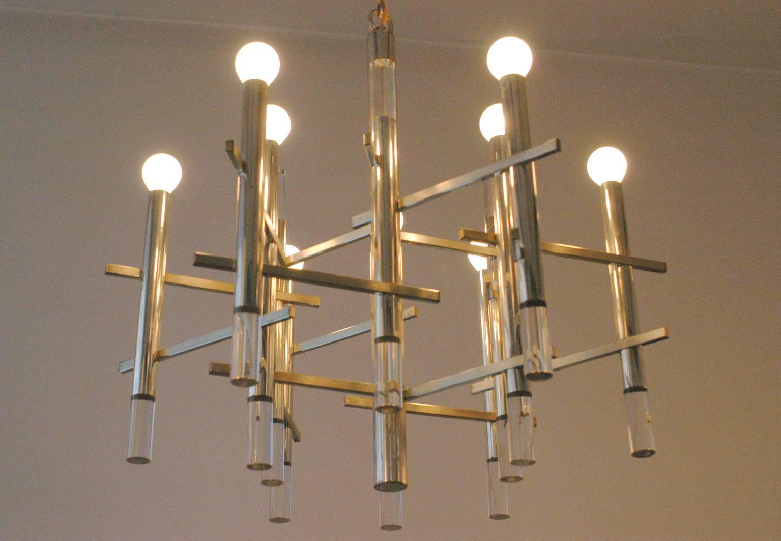Chrome and Lucite Chandelier by Sciolari Italy 2