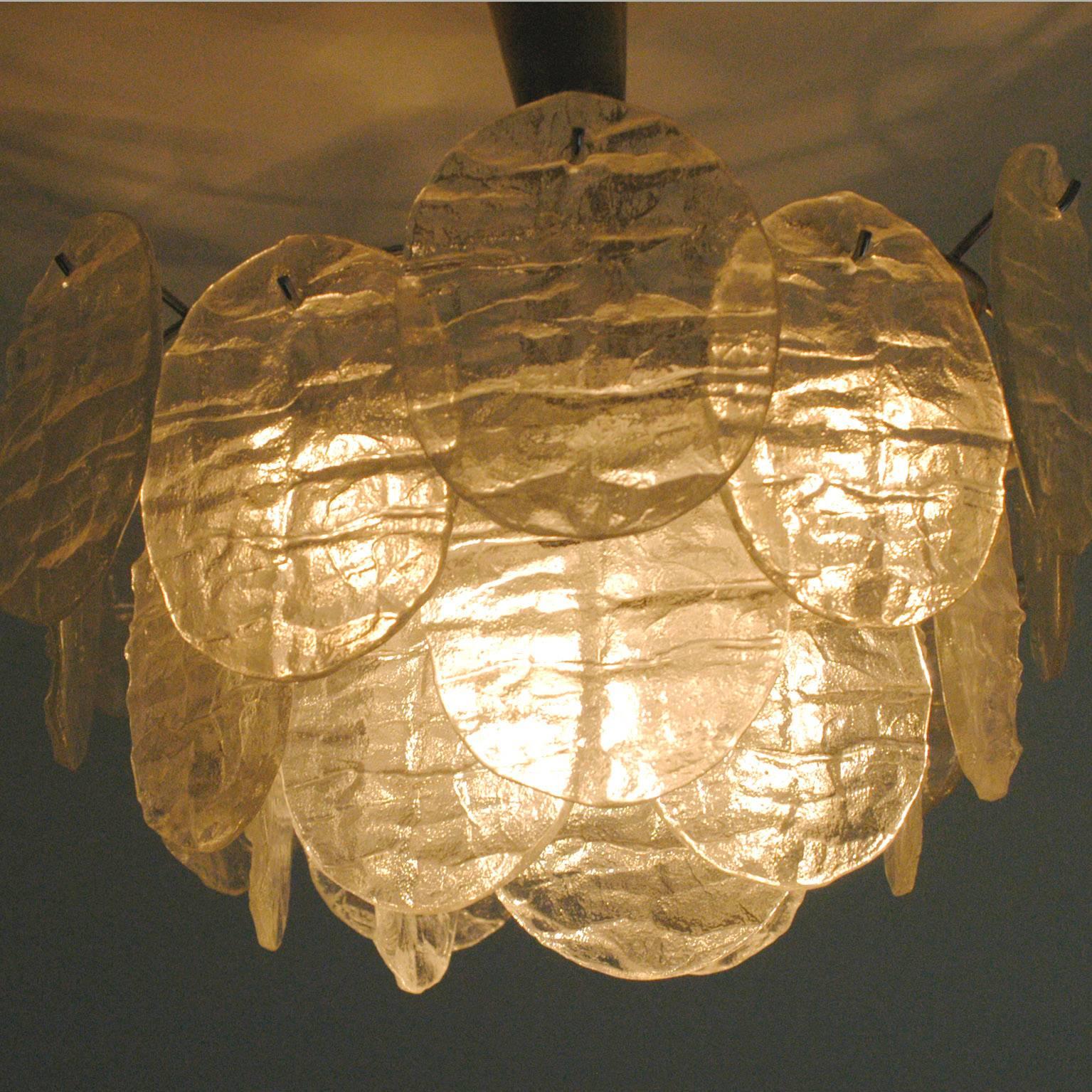 Mid-Century Modern Austrian Modern Brass and Glass Disc Chandelier by J.T. Kalmar