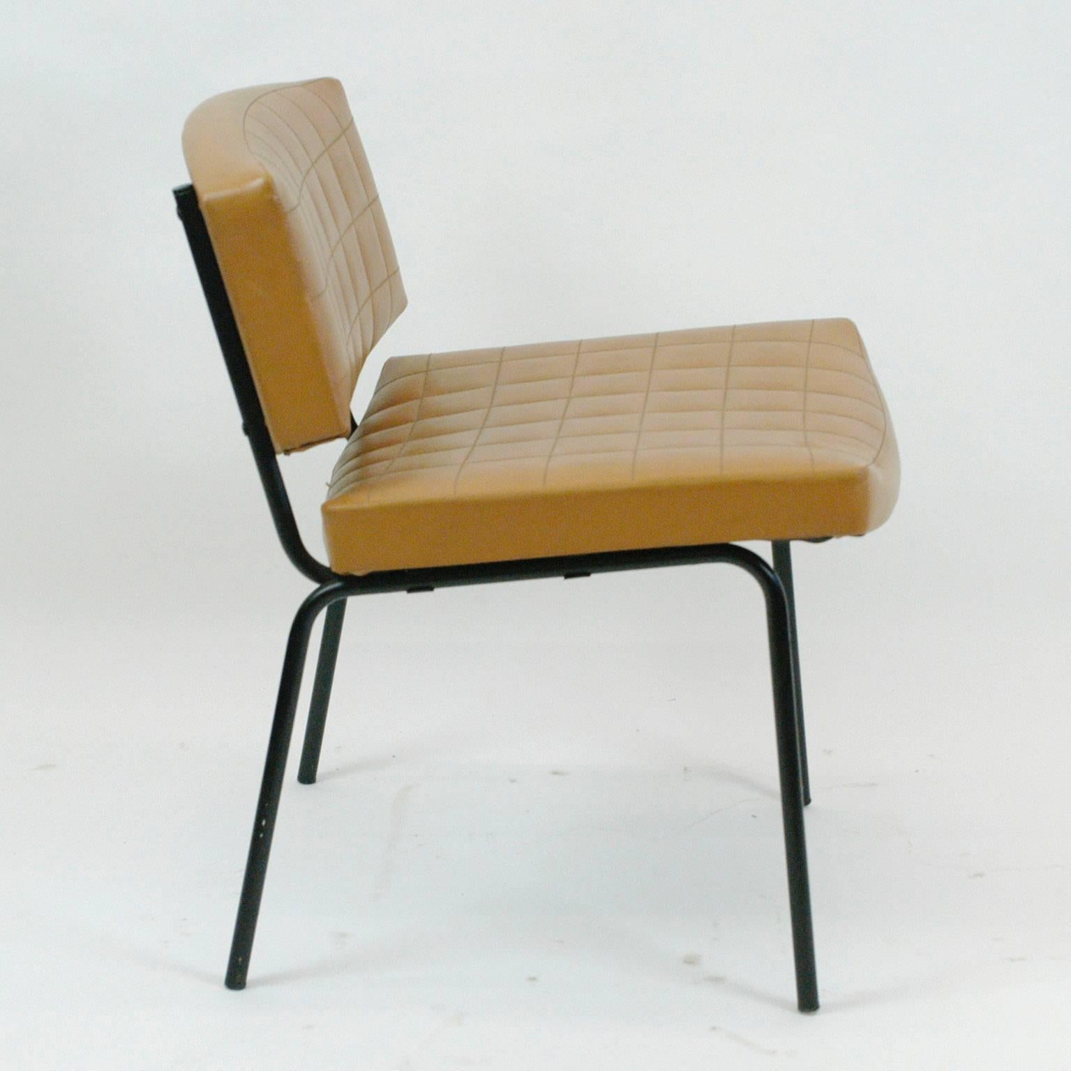 Belgian Set of Three Cognac Midcentury Chairs Designed by Pierre Guariche for Meurop