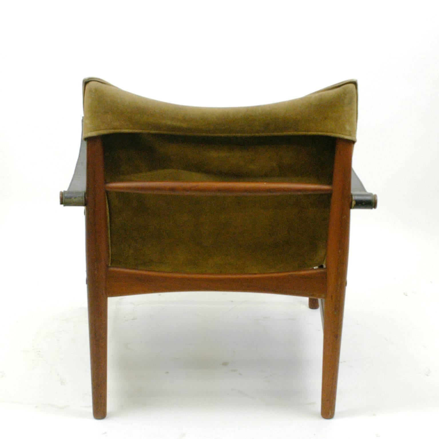 Swedish Teak and Suede Safari Chair by Hans Olsen